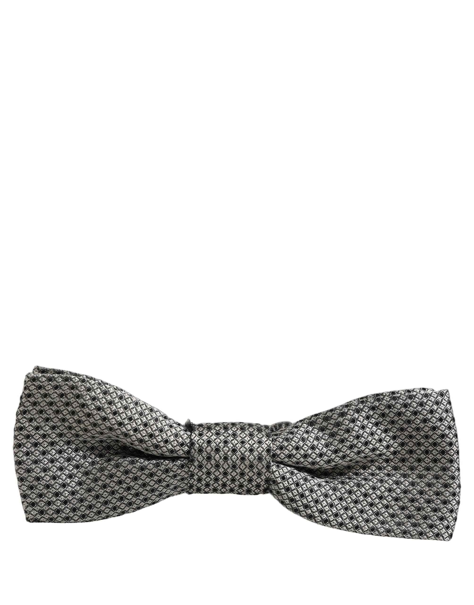 Dolce & Gabbana Men Gray Silk Patterned Adjustable Neck Papillon Bow Tie