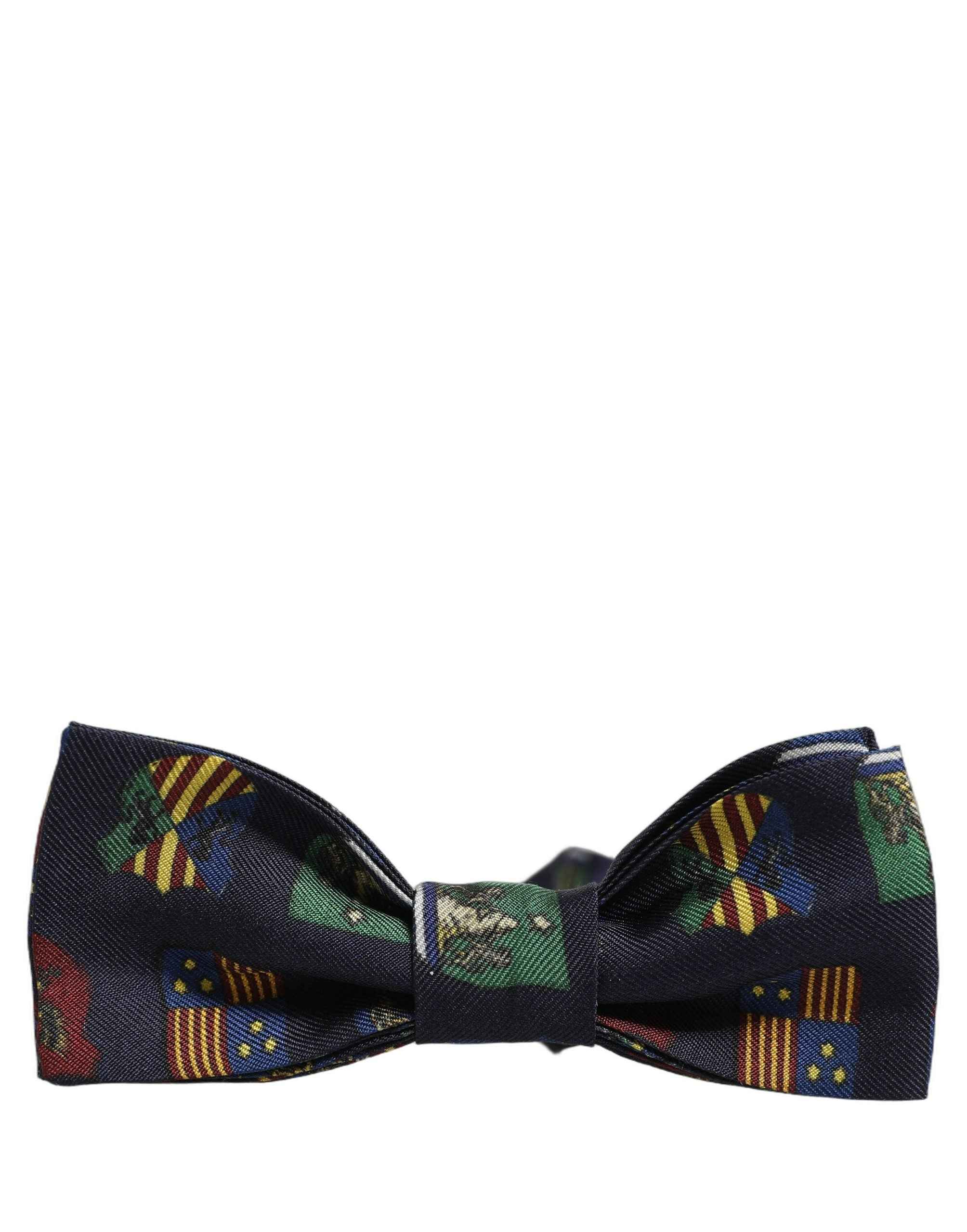 Dolce & Gabbana Men Blue Flags 100% Silk Adjustable Neck Papillon Bow Tie