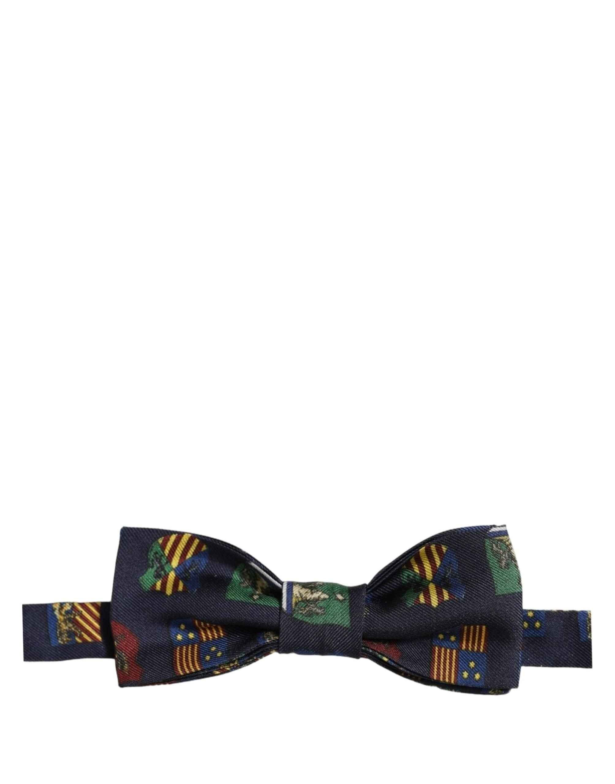 Dolce & Gabbana Men Blue Flags 100% Silk Adjustable Neck Papillon Bow Tie