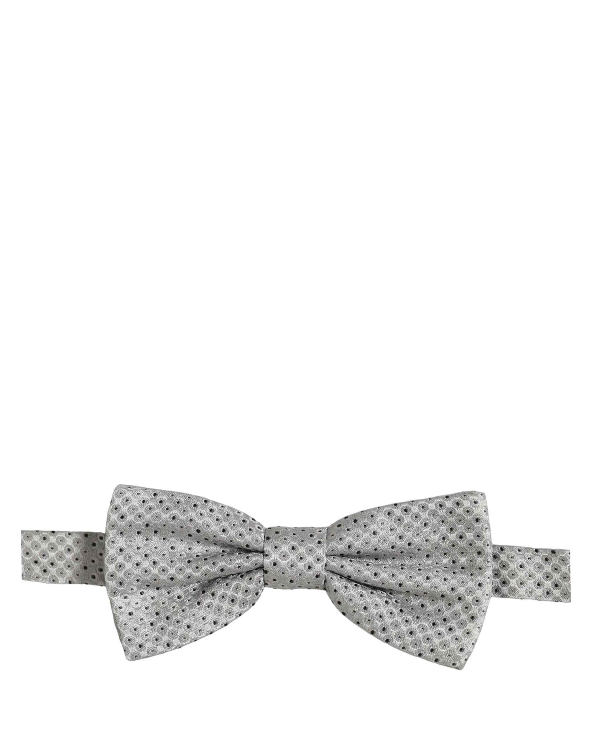 Dolce & Gabbana Men Black Gray Polka Dot Adjustable Neck Papillon Bow Tie