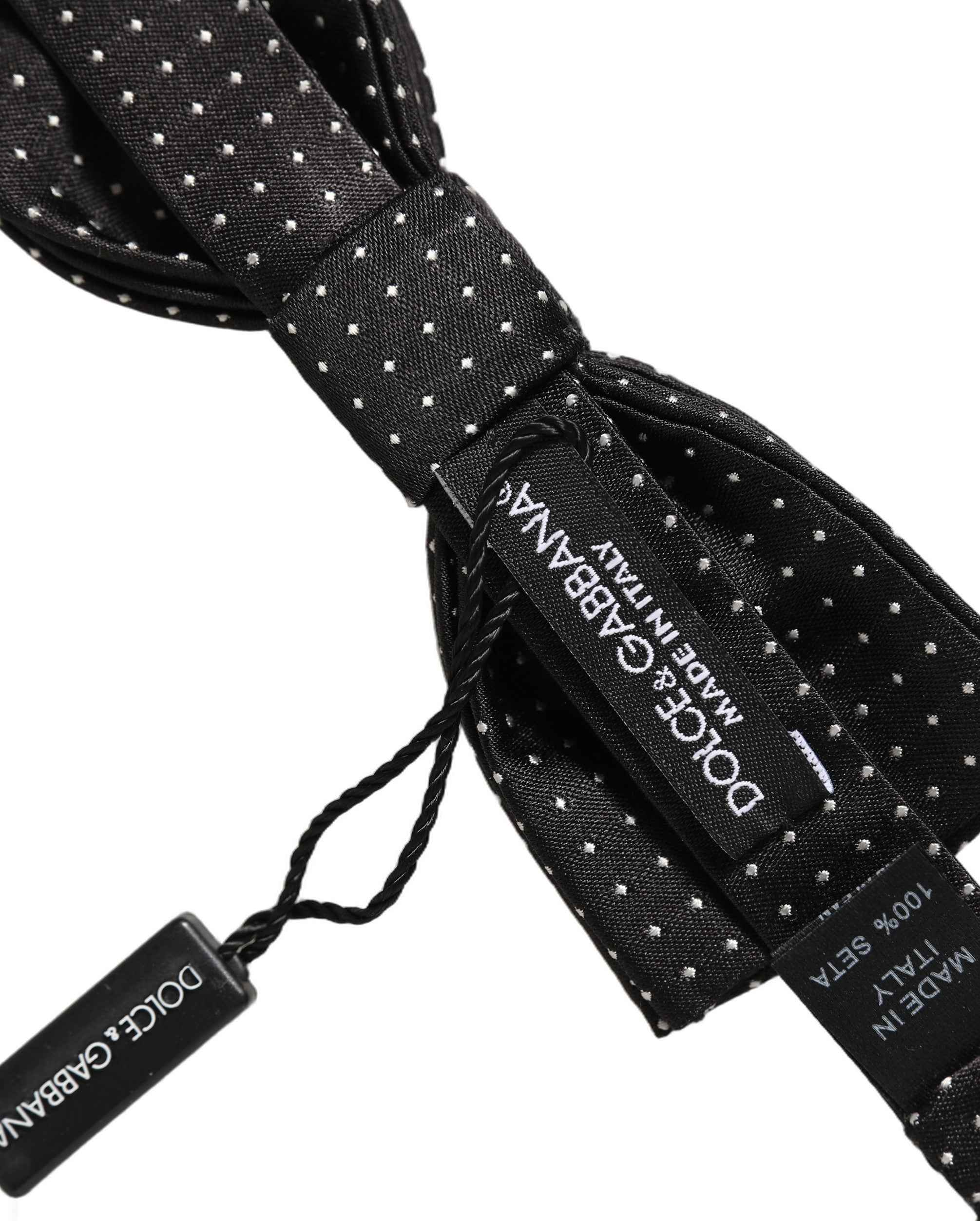 Dolce & Gabbana Black White Polka Dot Adjustable Neck Papillon Bow Tie