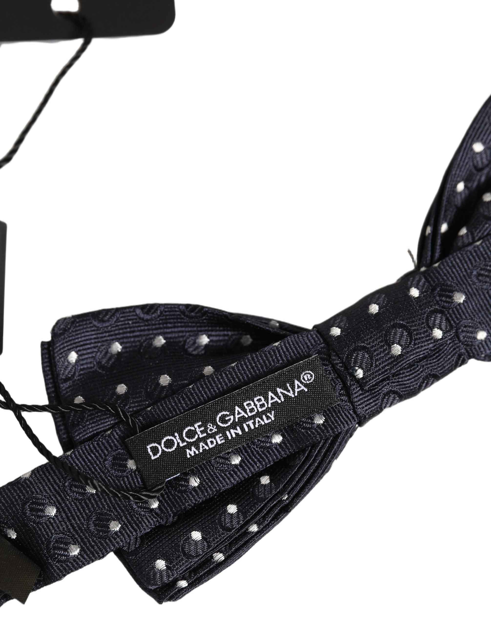 Dolce & Gabbana Black White Polka Dot Adjustable Neck Papillon Bow Tie