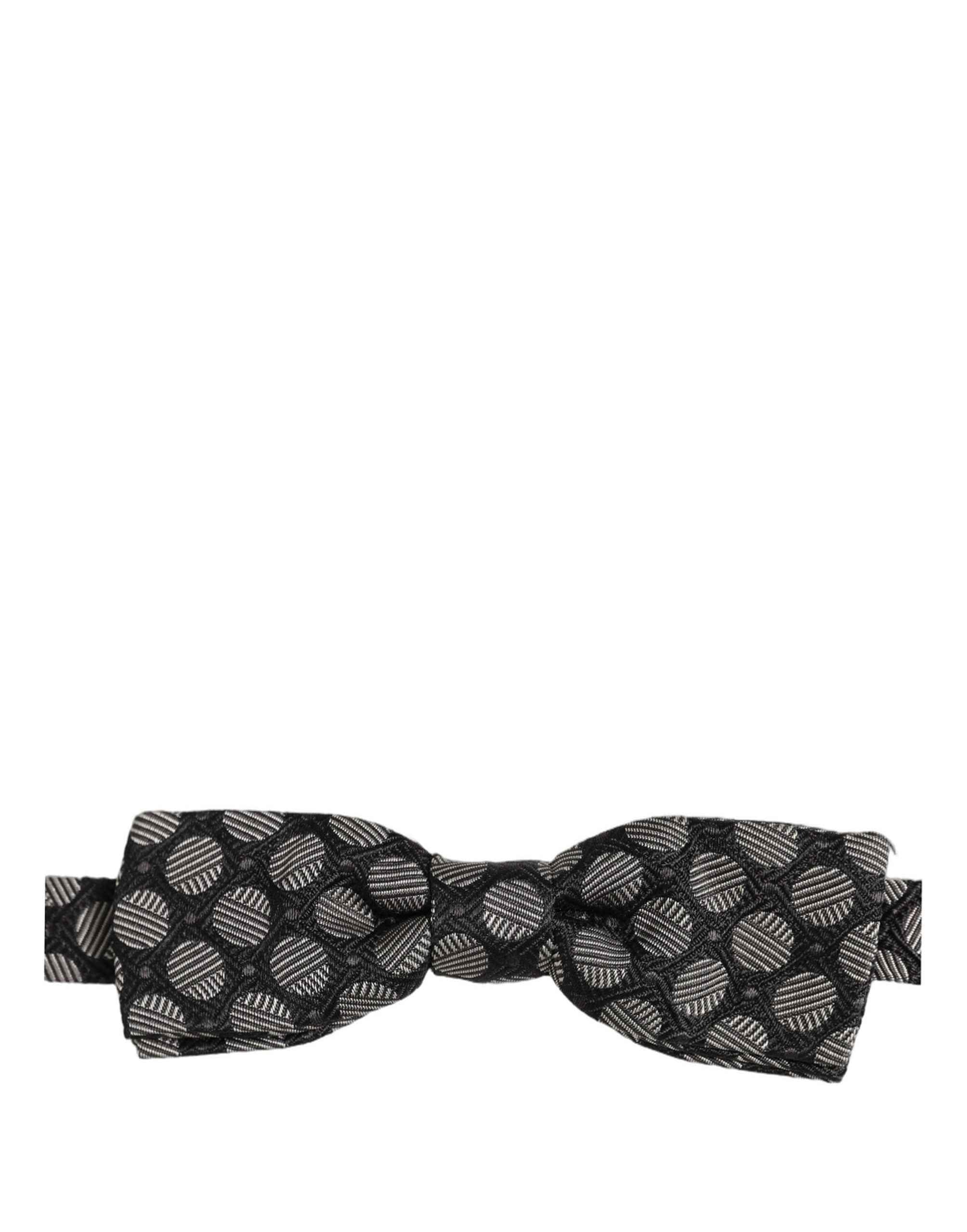 Dolce & Gabbana Black White Geometric Silk Adjustable Neck Papillon Bow Tie