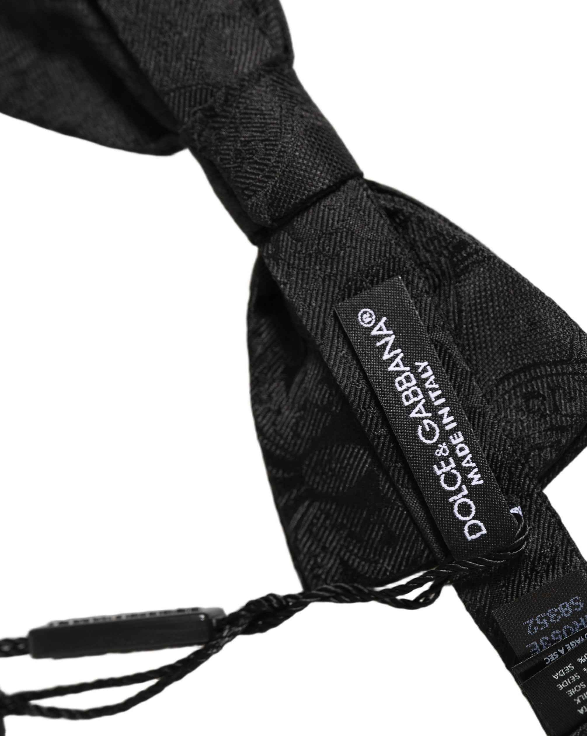 Dolce & Gabbana Men Black Paisley Silk Adjustable Neck Papillon Bow Tie