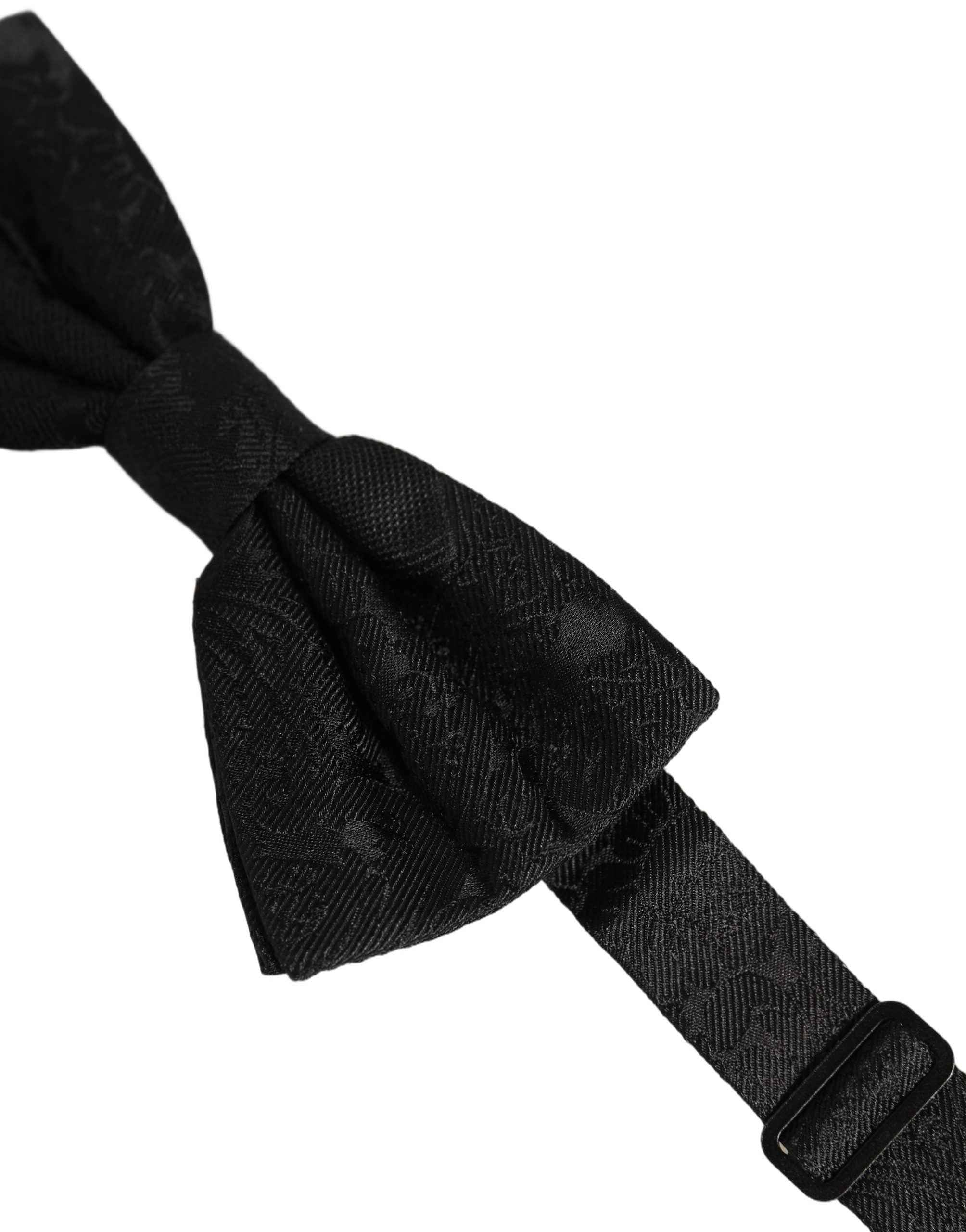 Dolce & Gabbana Men Black Paisley Silk Adjustable Neck Papillon Bow Tie
