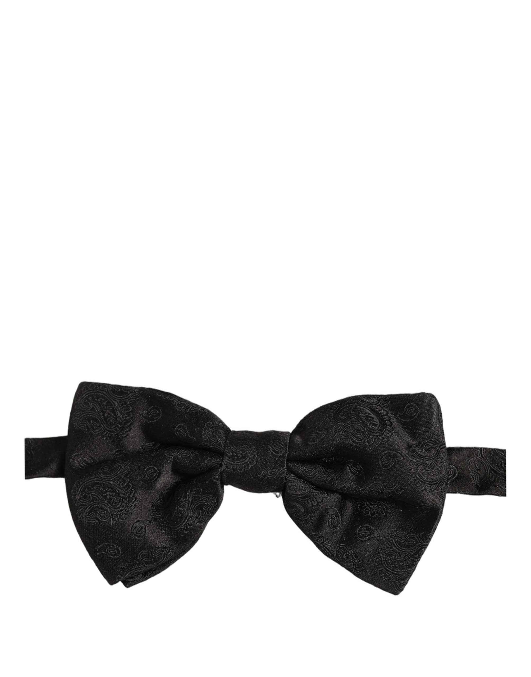Dolce & Gabbana Men Black Paisley Silk Adjustable Neck Papillon Bow Tie