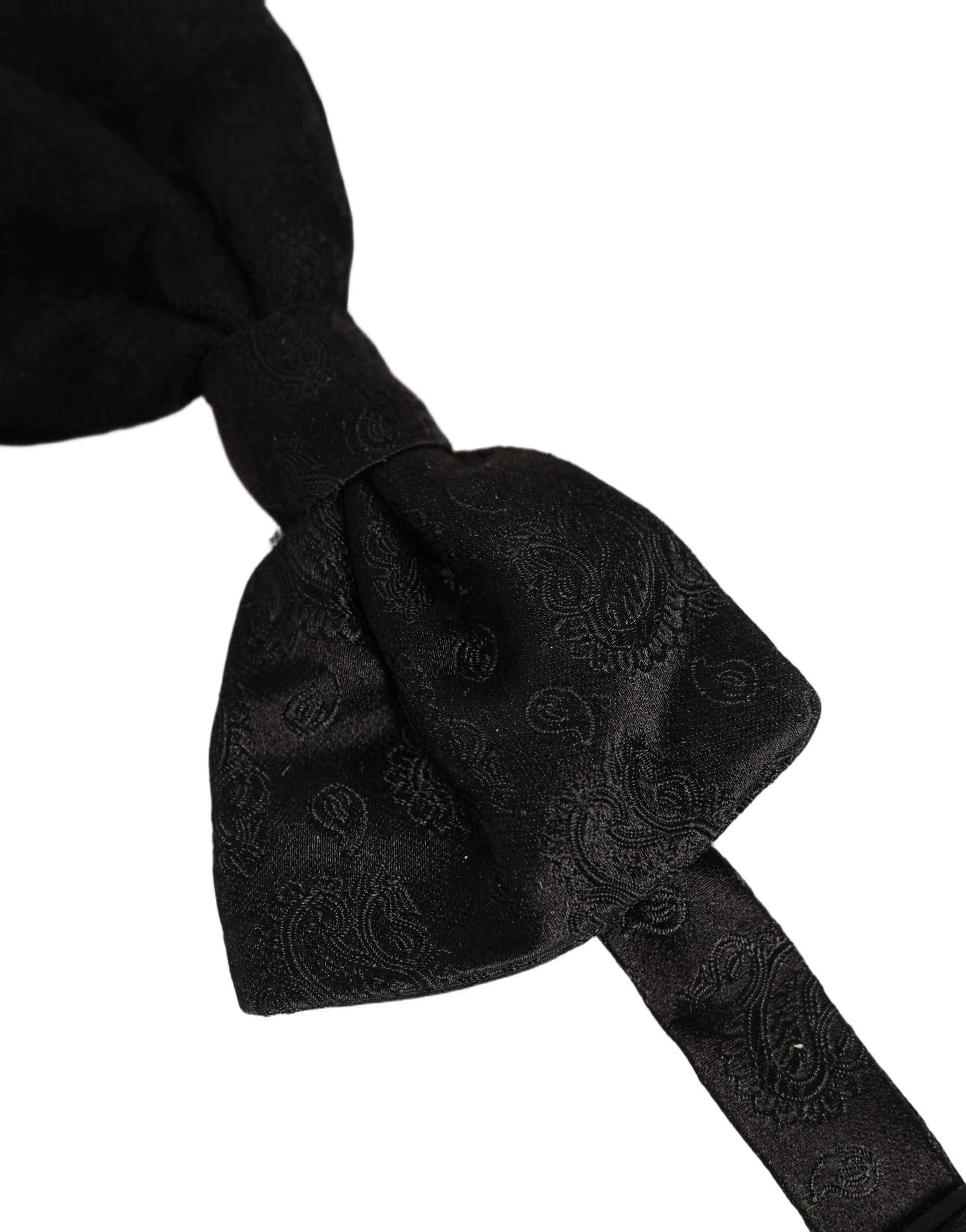 Dolce & Gabbana Men Black Paisley Silk Adjustable Neck Papillon Bow Tie