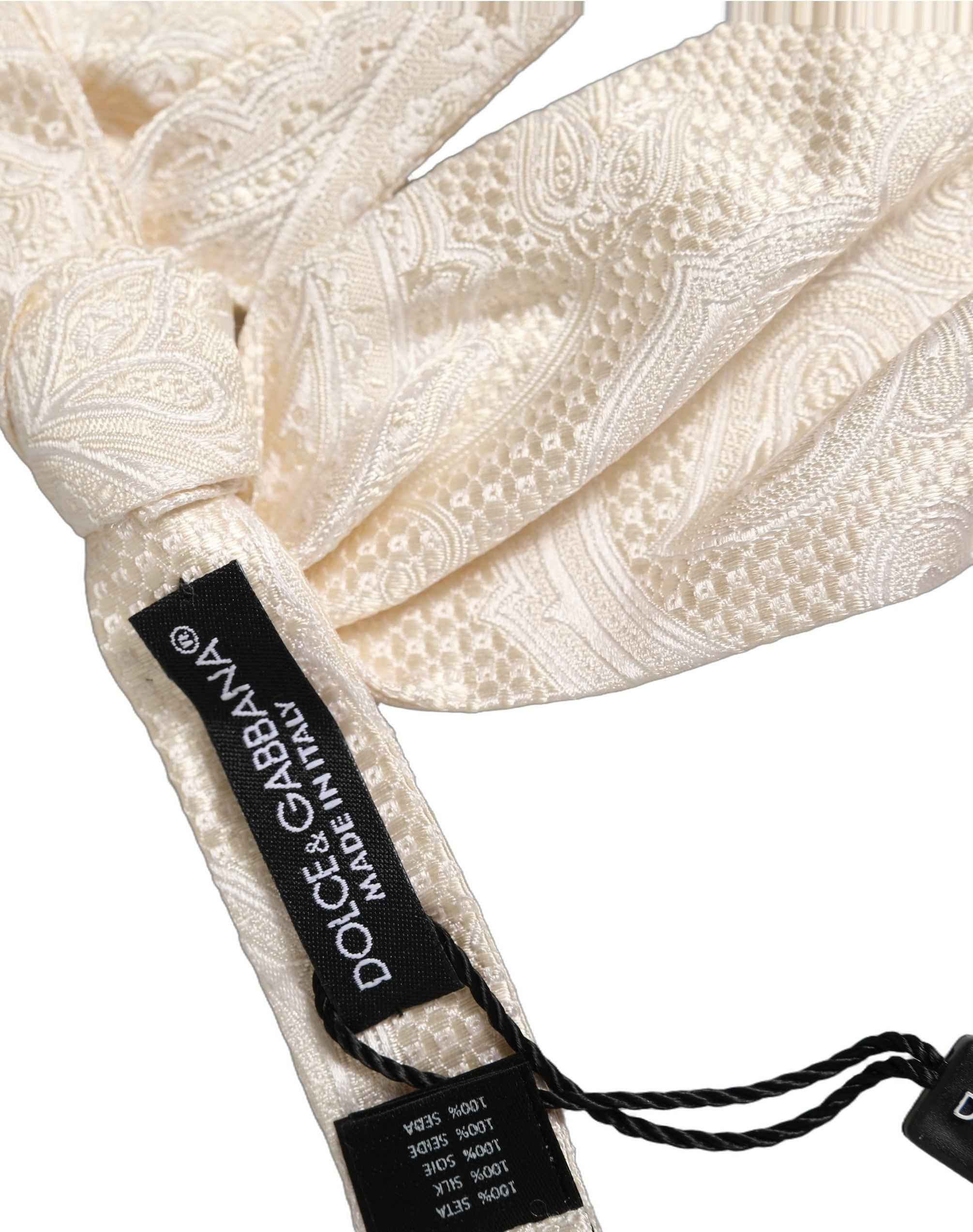 Dolce & Gabbana Men Ivory Paisley SIlk Adjustable Neck Papillon Bow Tie