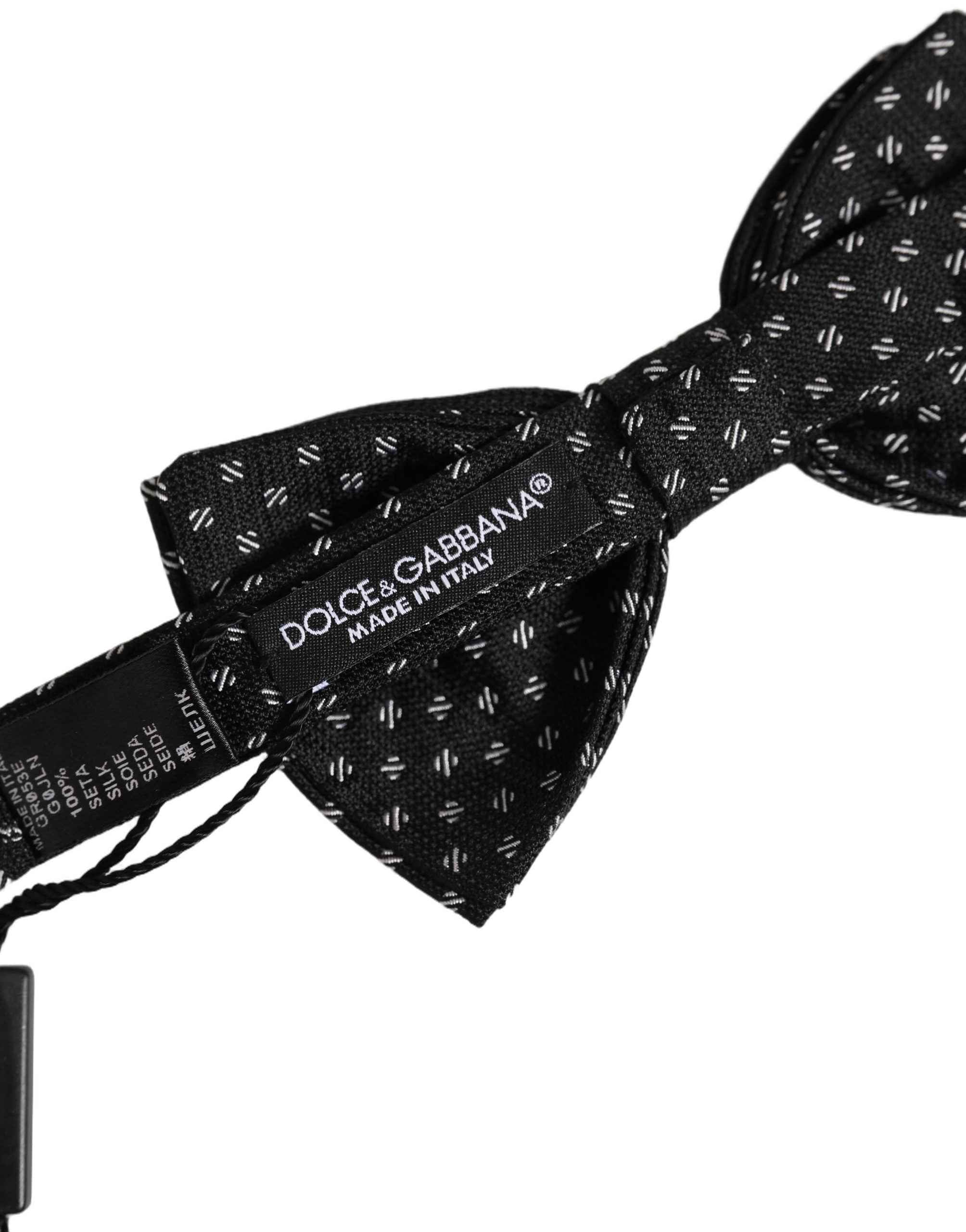 Dolce & Gabbana Men Black Patterned Adjustable Neck Papillon Bow Tie
