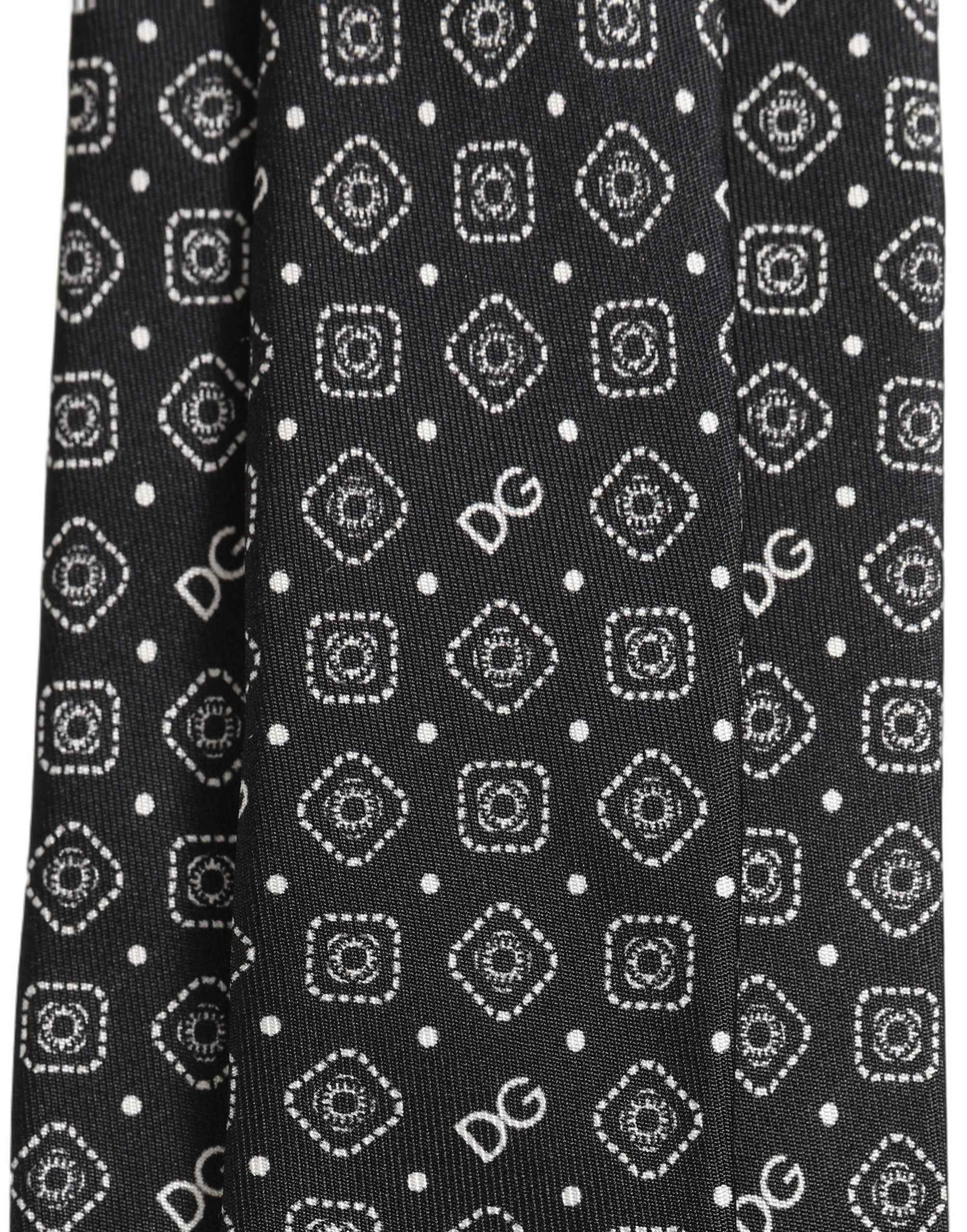 Dolce & Gabbana Men Black DG Logo 100% Silk Adjustable Tied Necktie Tie