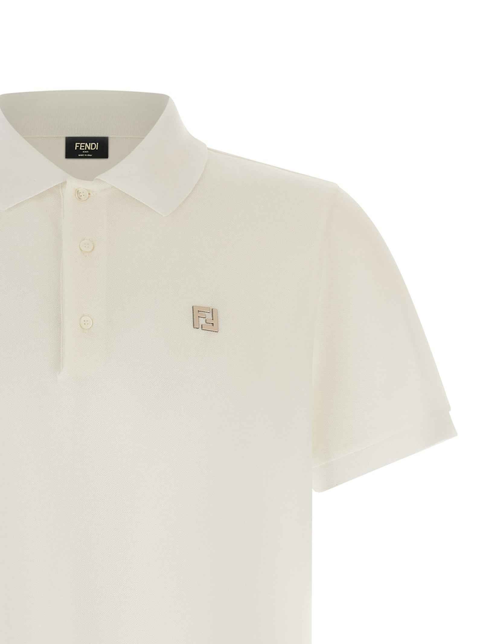 Fendi White Cotton Polo Shirt