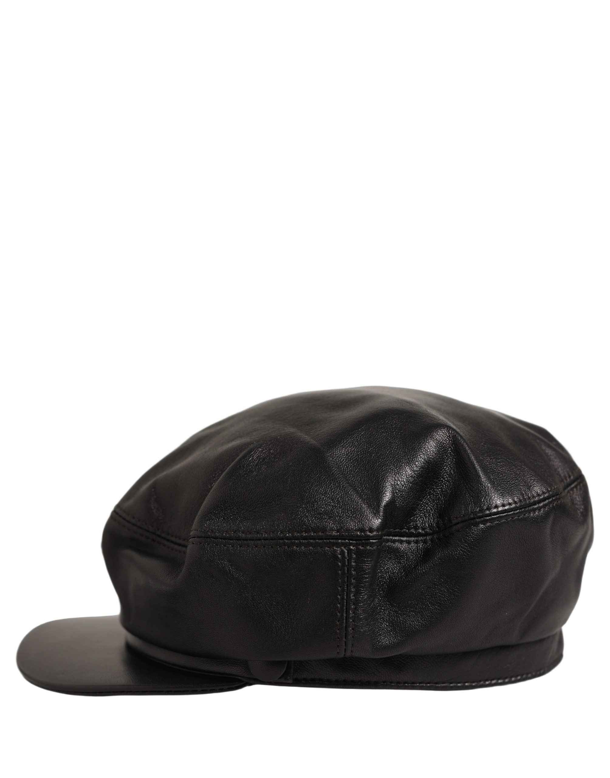 Dolce & Gabbana Black Lambskin Leather Newsboy Capello Hat