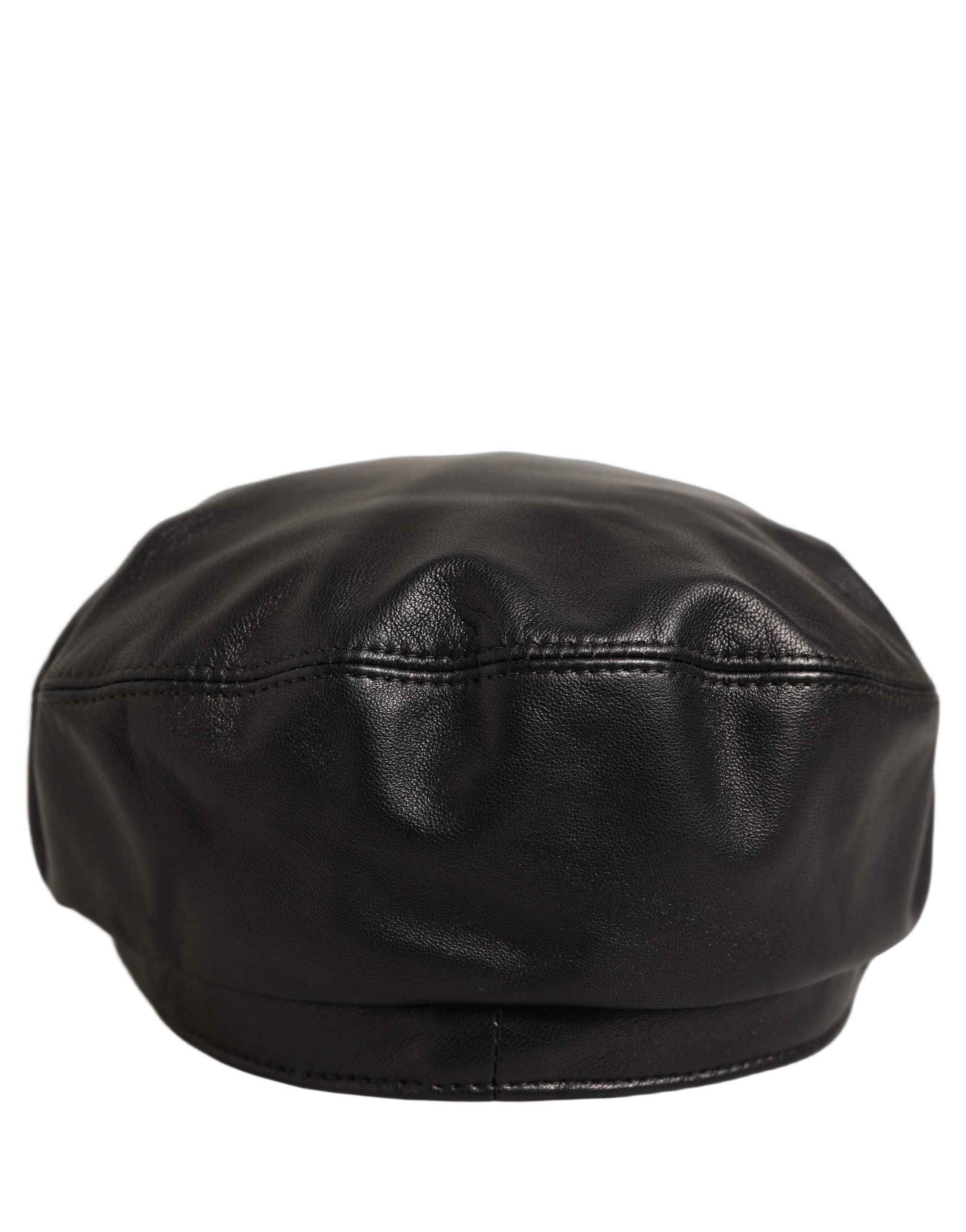 Dolce & Gabbana Black Lambskin Leather Newsboy Capello Hat
