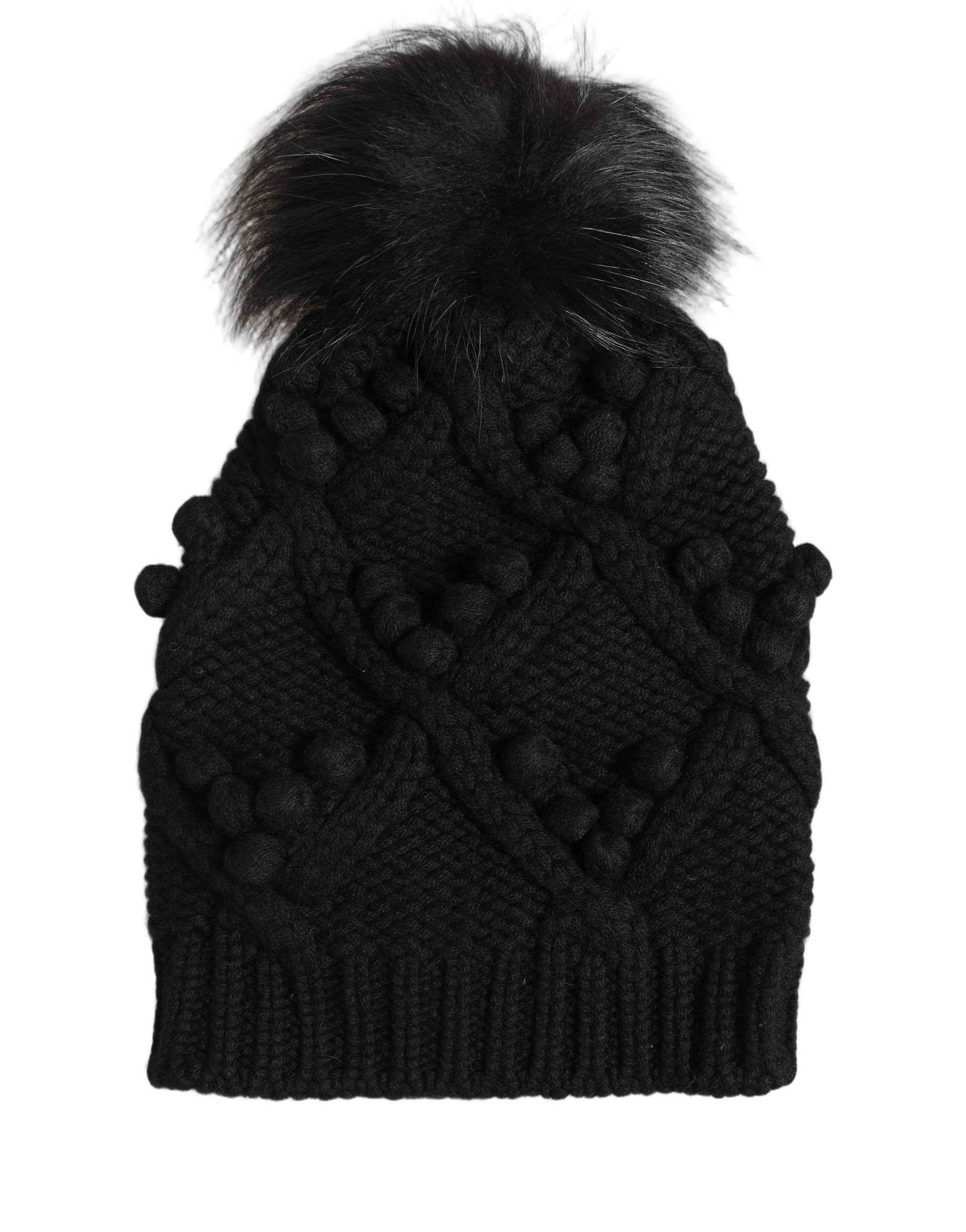 Dolce & Gabbana Black Cashmere Knitted Fur Pom-Pom Beanie One Size Hat