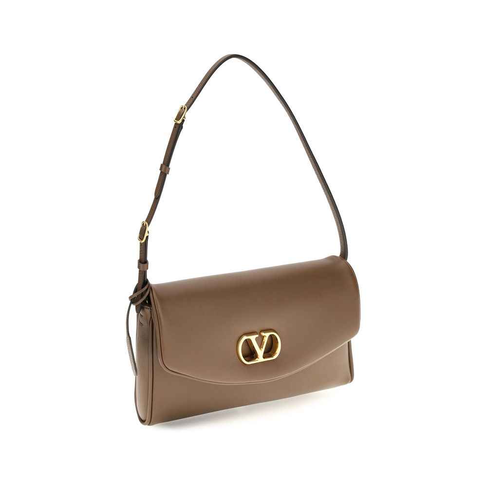 Valentino Garavani Brown Calf Leather Bos Taurus Shoulder Bag
