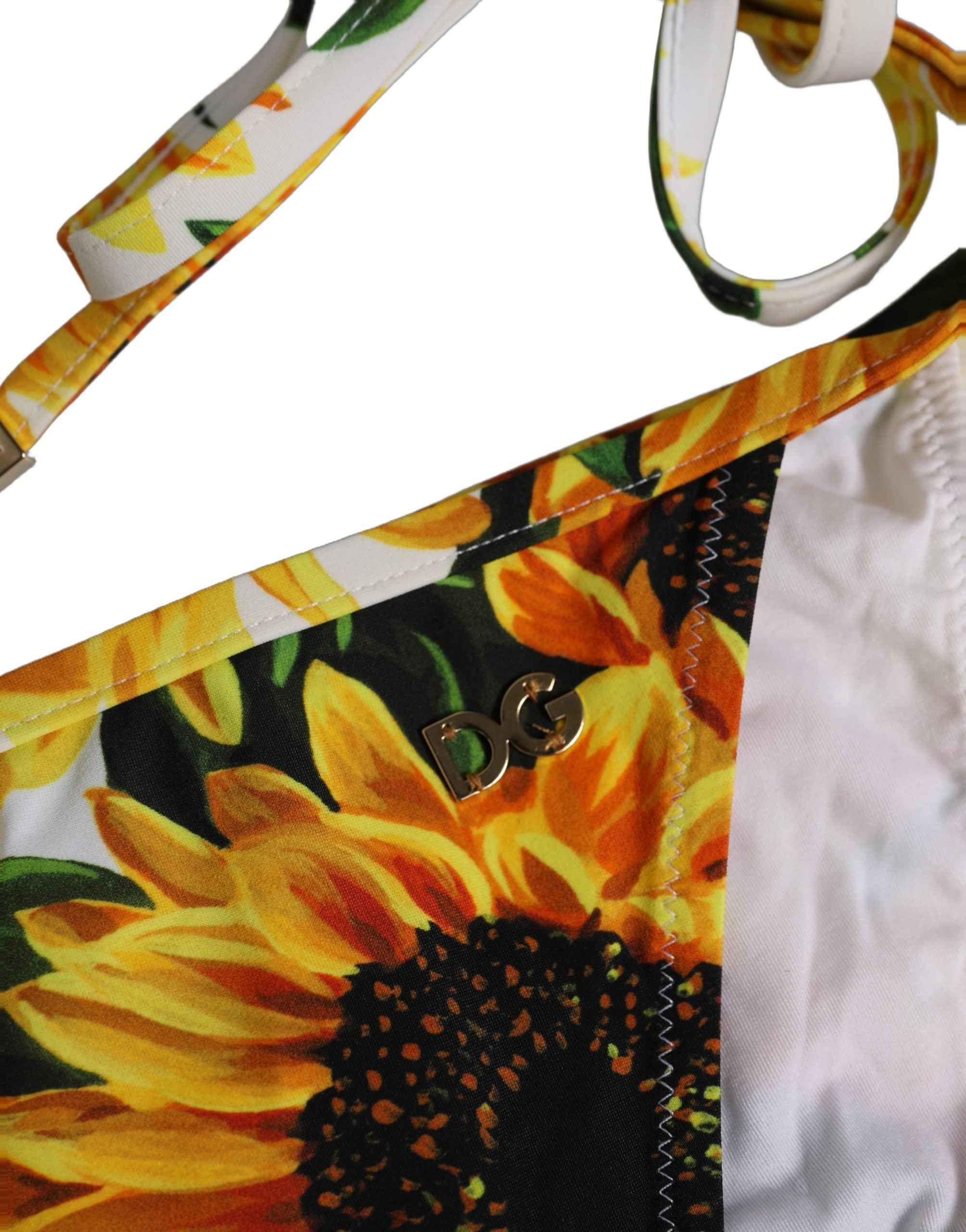 Dolce & Gabbana Bottom White Sunflower Nylon Beachwear Bikini