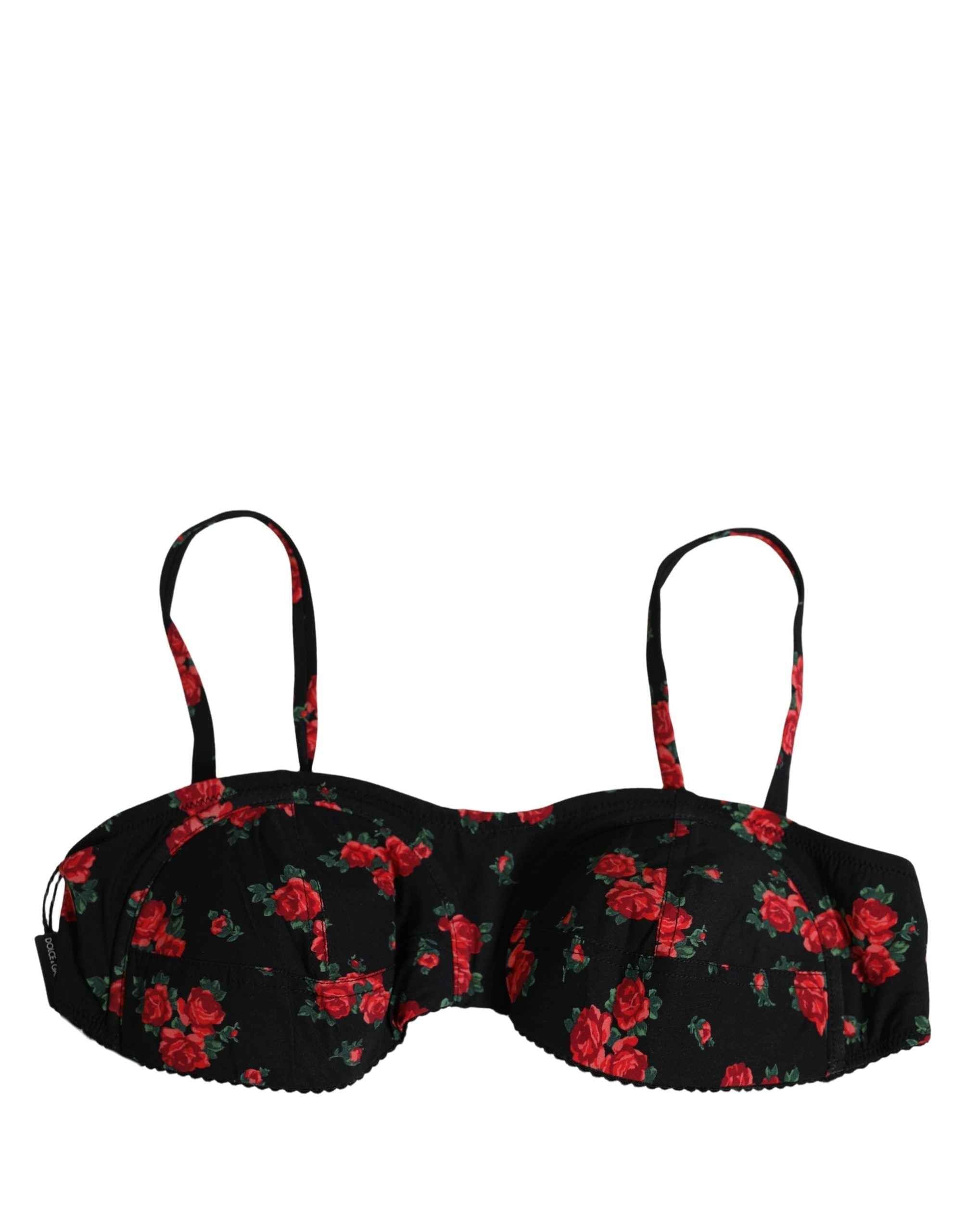 Dolce & Gabbana Black Floral Print Underwire Beachwear Bikini Top
