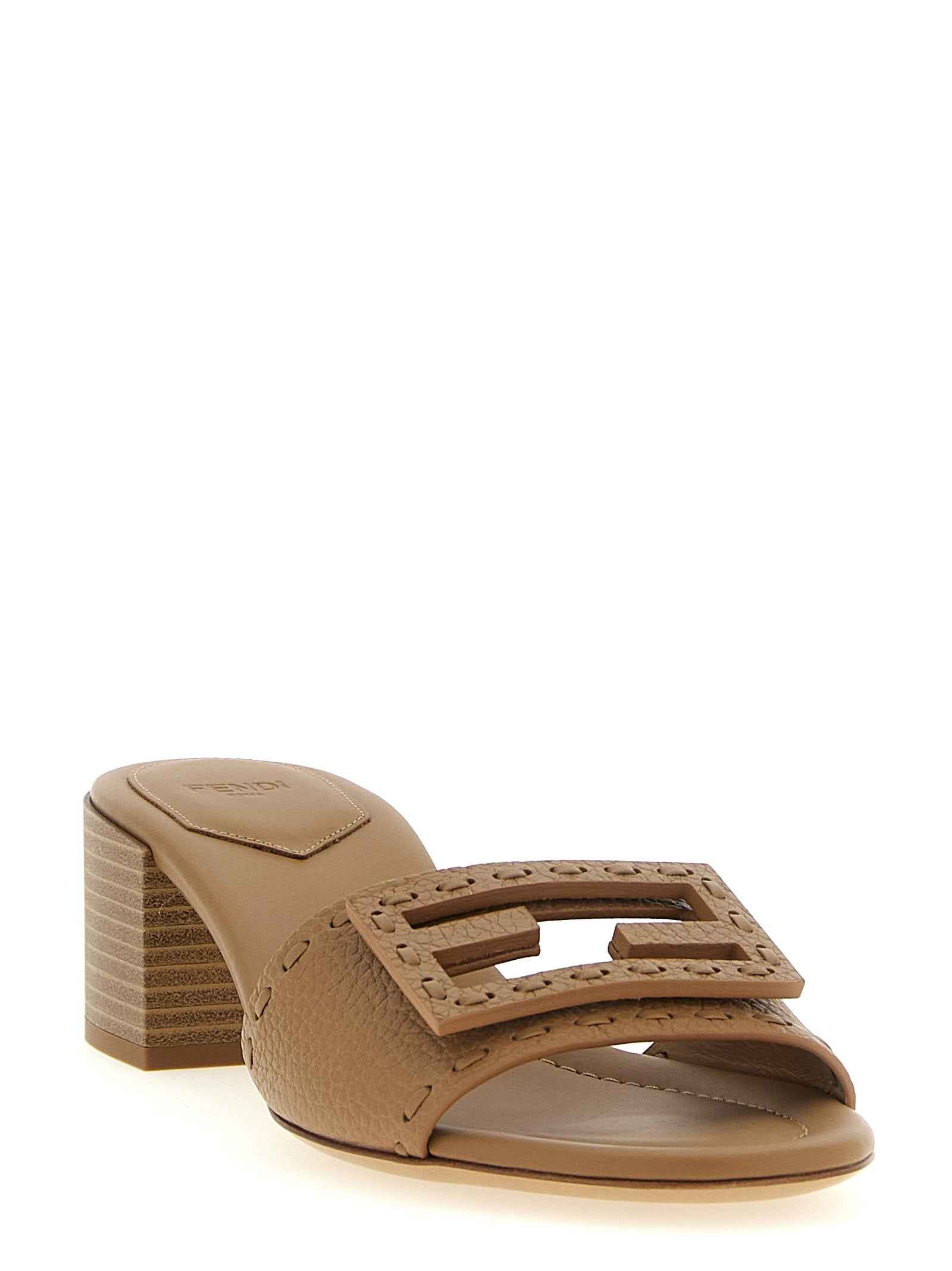 Fendi Beige Calfskin Flat Sandals