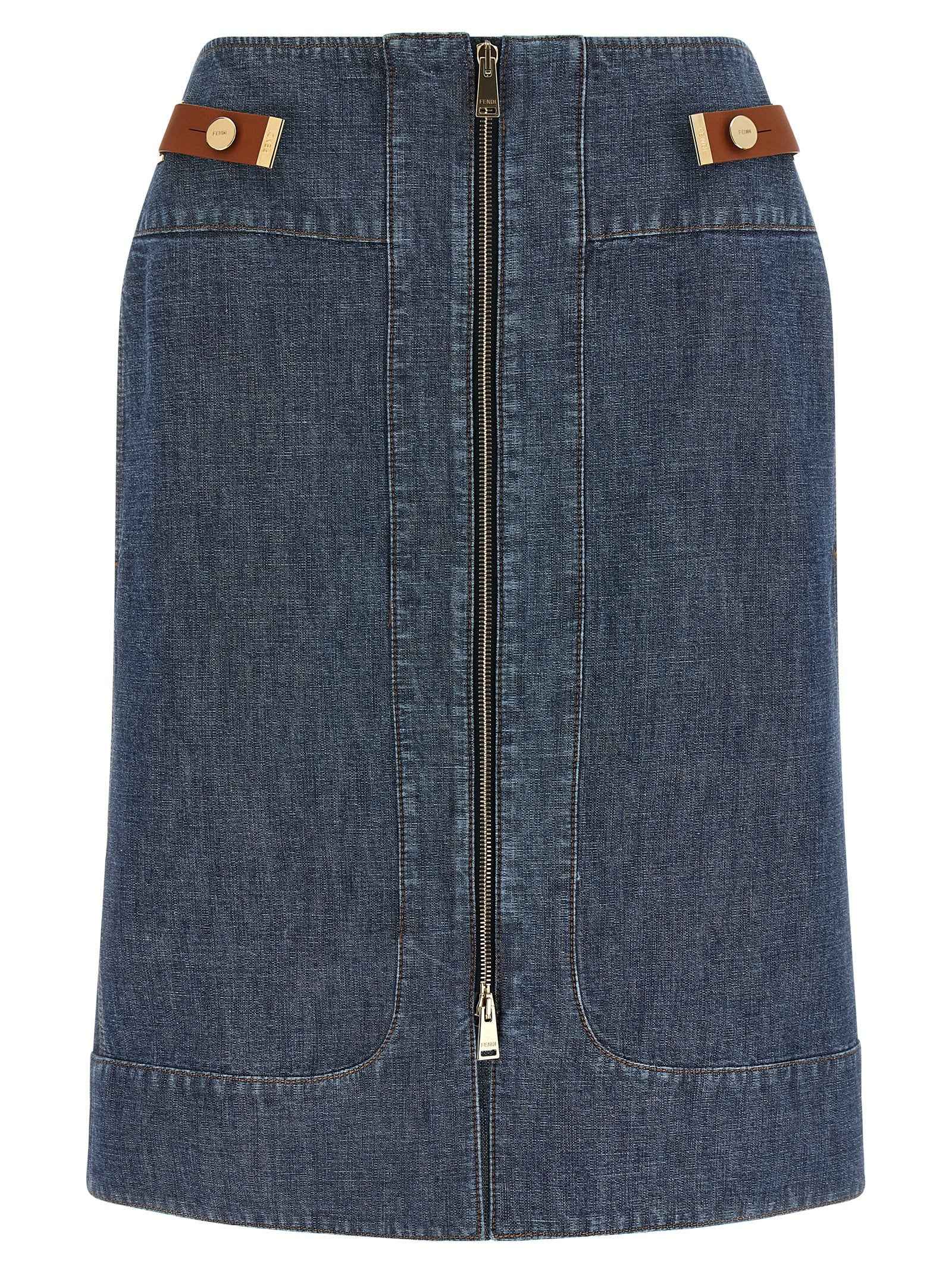 Fendi Blue Cotton Midi Skirt