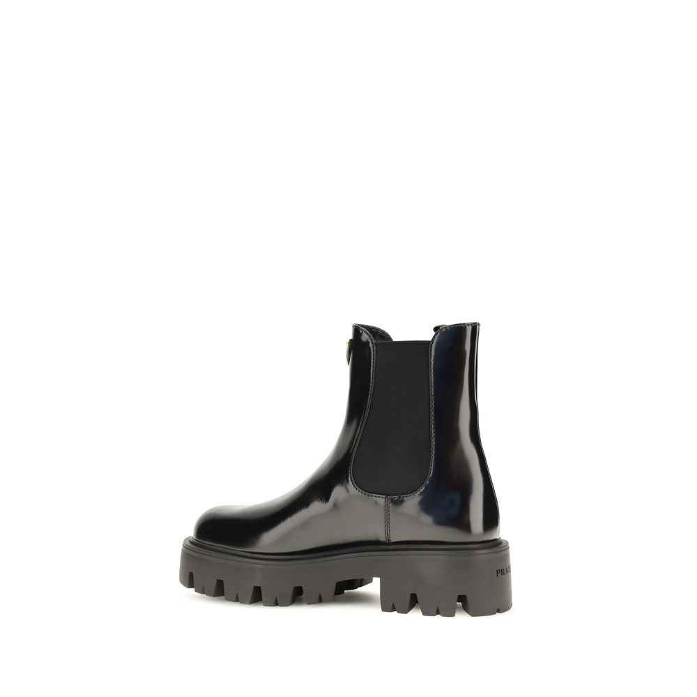 Prada Black Calf Leather Bos Taurus Chelsea Boots