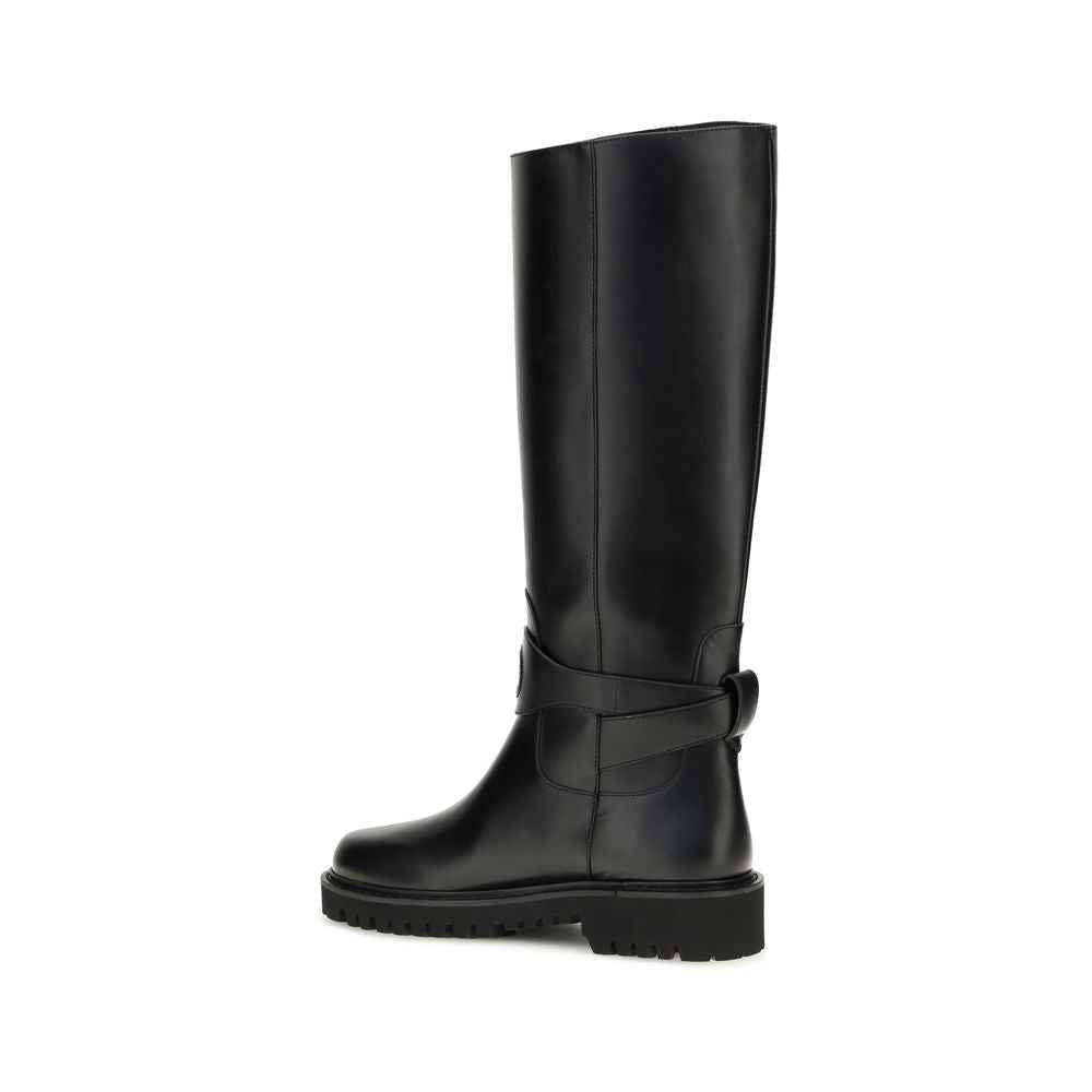 Valentino Garavani Black Calf Leather Bos Taurus Flat Boots