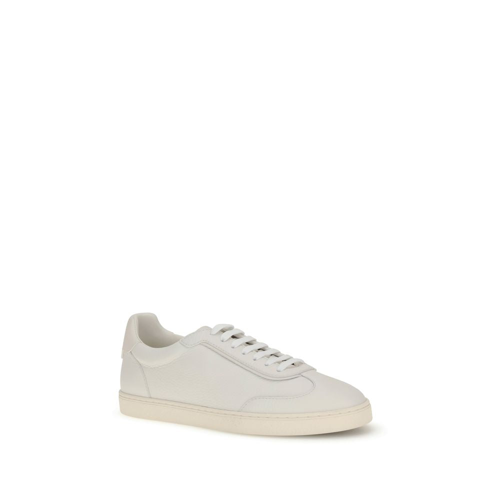 Brunello Cucinelli White Calf Leather Bos Taurus Low Top Sneakers