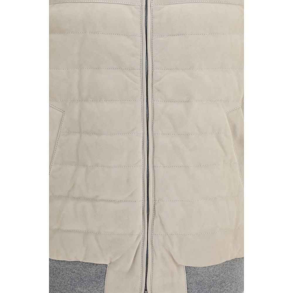 Brunello Cucinelli Beige Calf Leather Bos Taurus Sleeveless Jacket