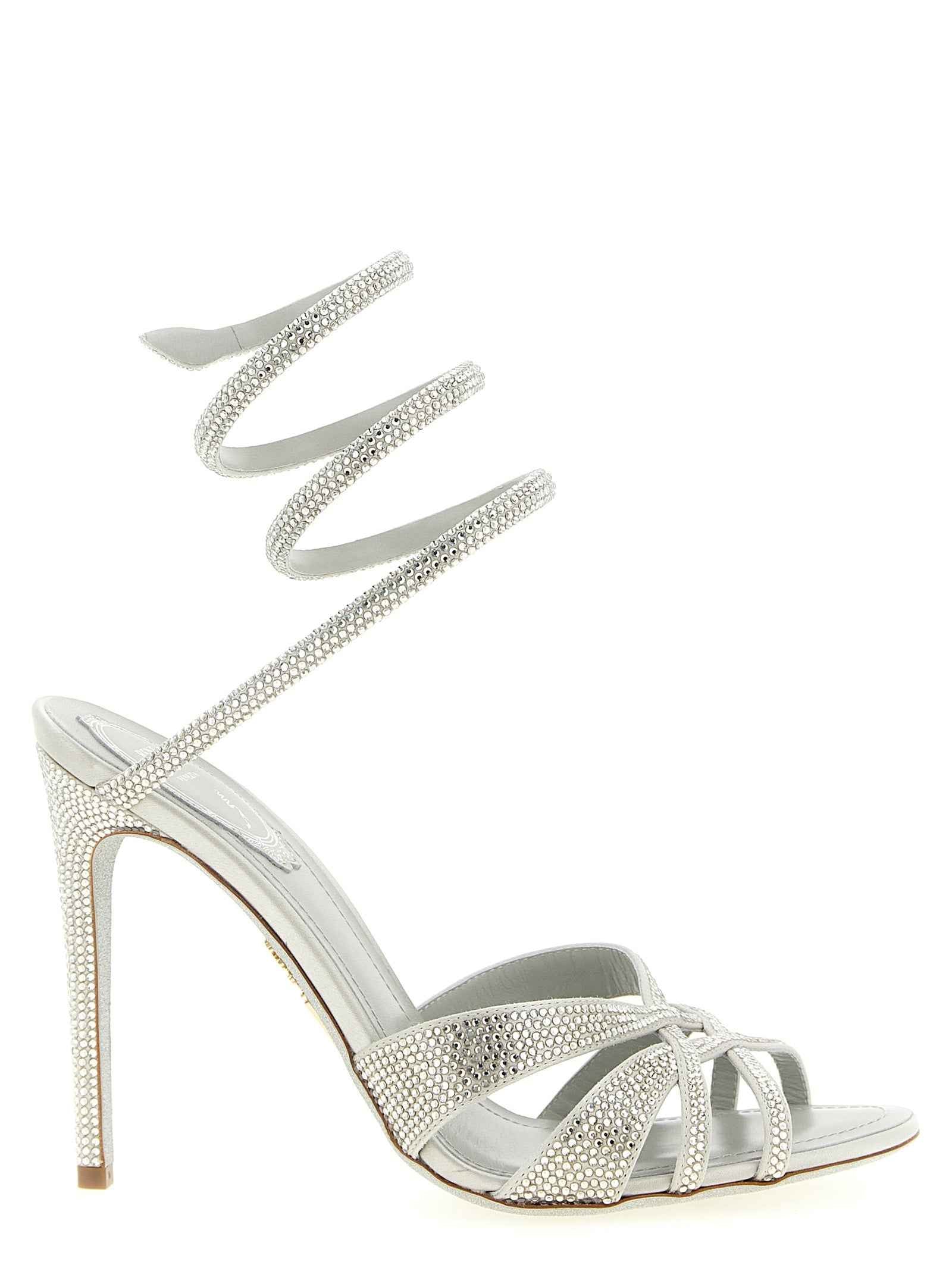 RENE CAOVILLA Silver Viscose Stiletto Heel Sandals