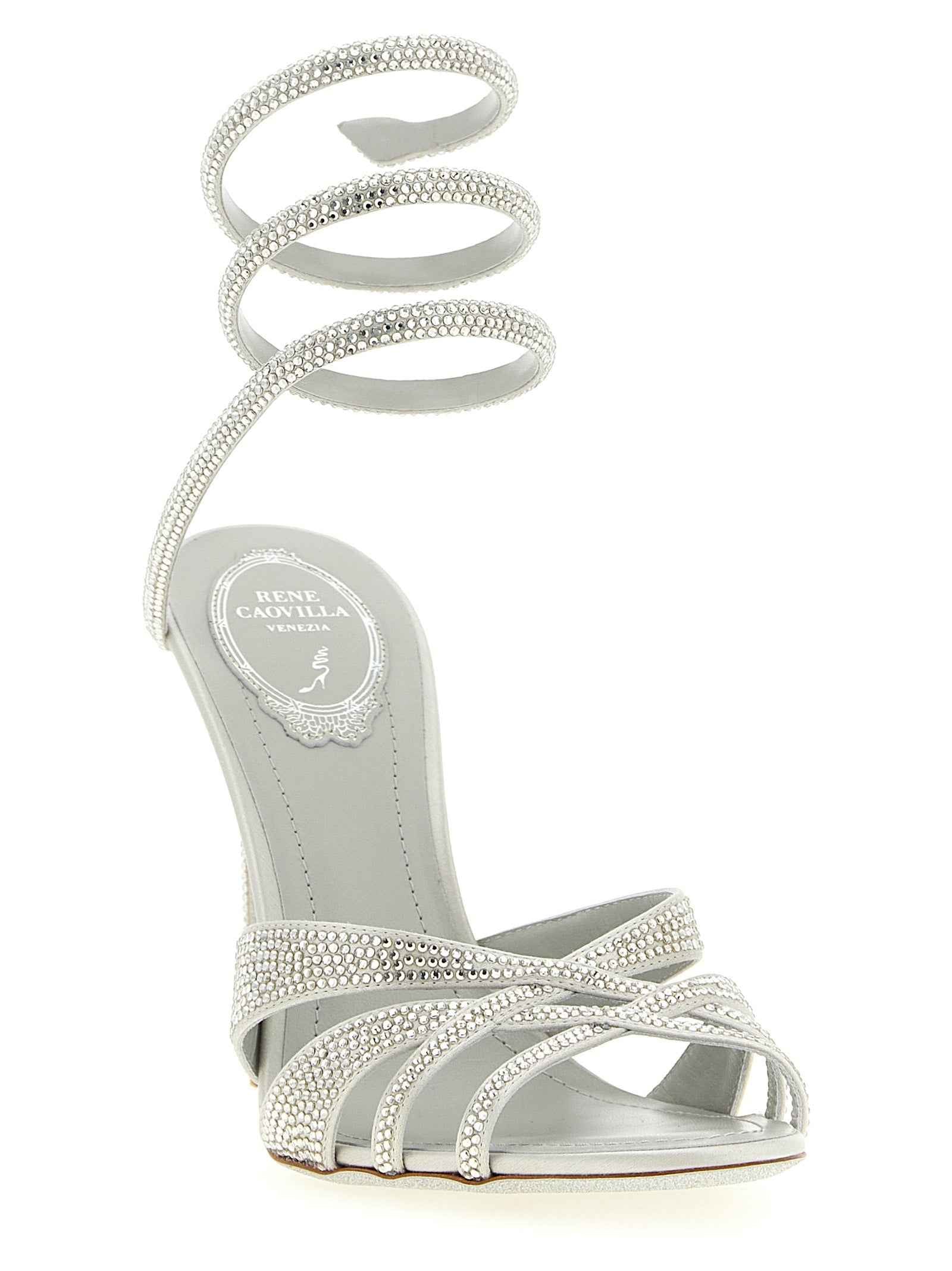 RENE CAOVILLA Silver Viscose Stiletto Heel Sandals