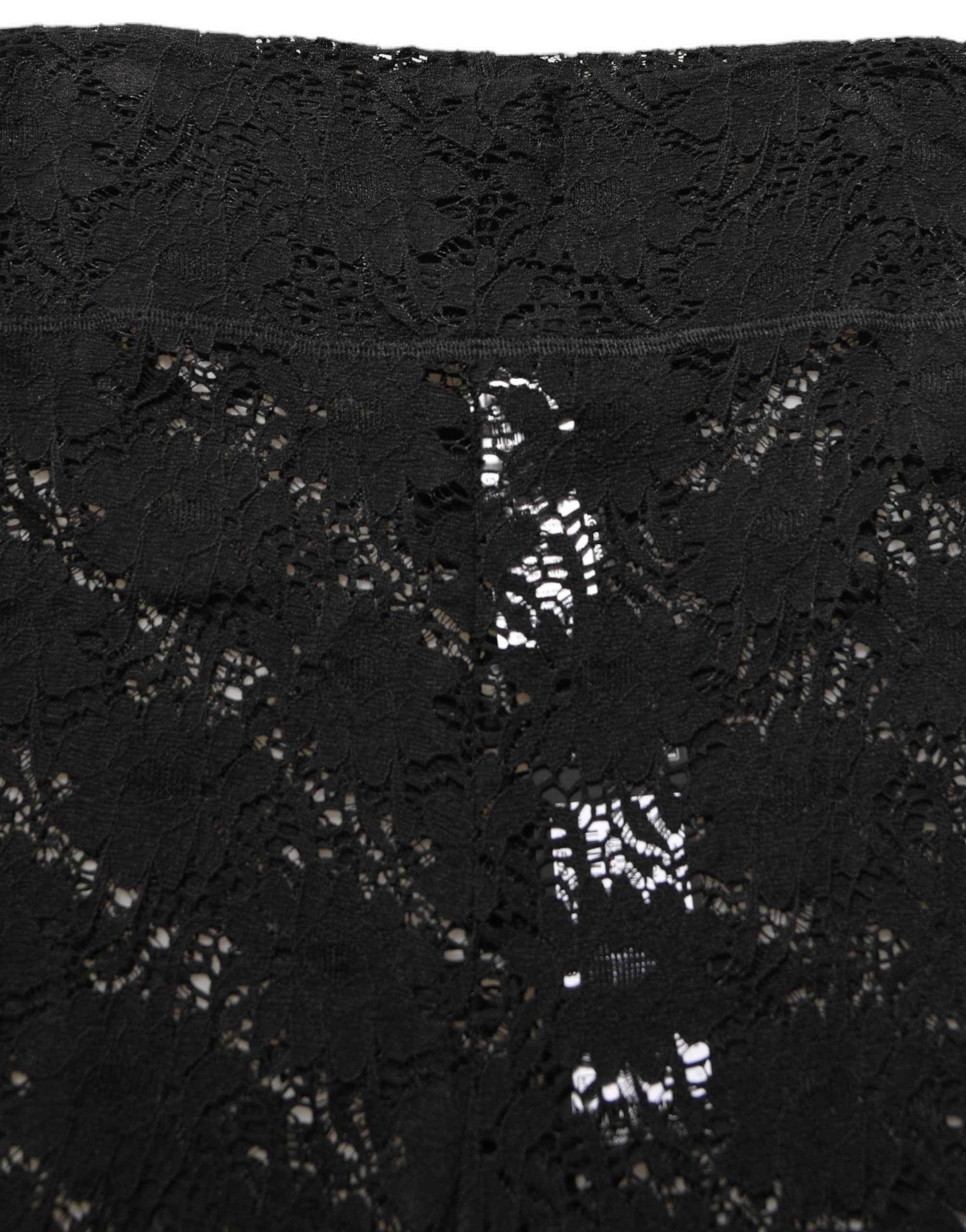 Dolce & Gabbana Black High Waist Sheer Floral Lace Shorts
