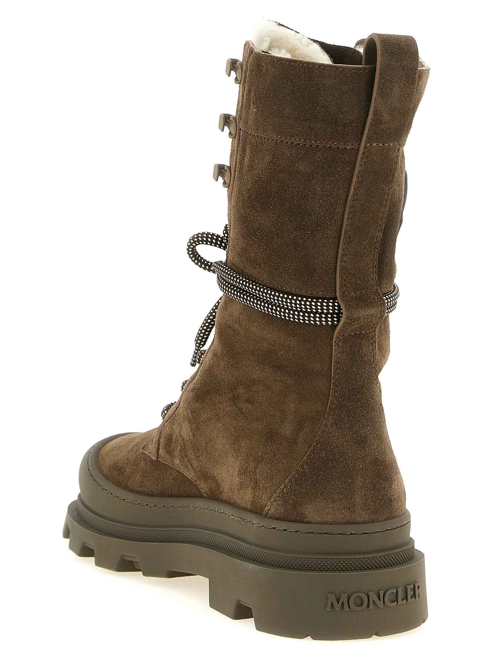 Moncler Brown Leather Lace-Up Boots