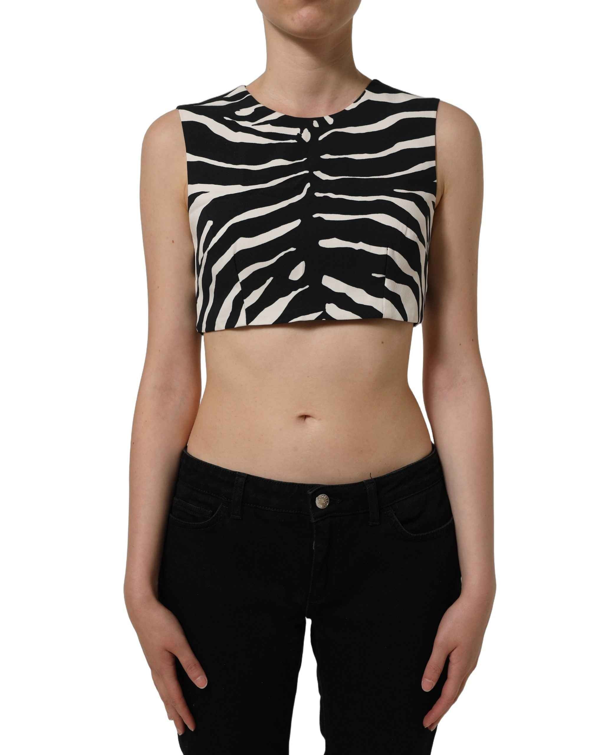 Dolce & Gabbana Black White Zebra Sleeveless Cropped Tank Top