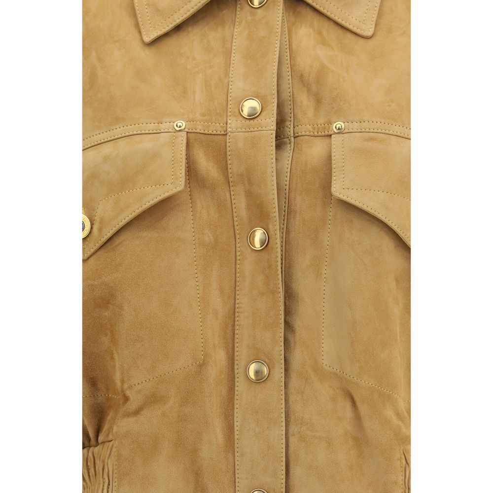 Versace Beige Lamb Leather Bomber