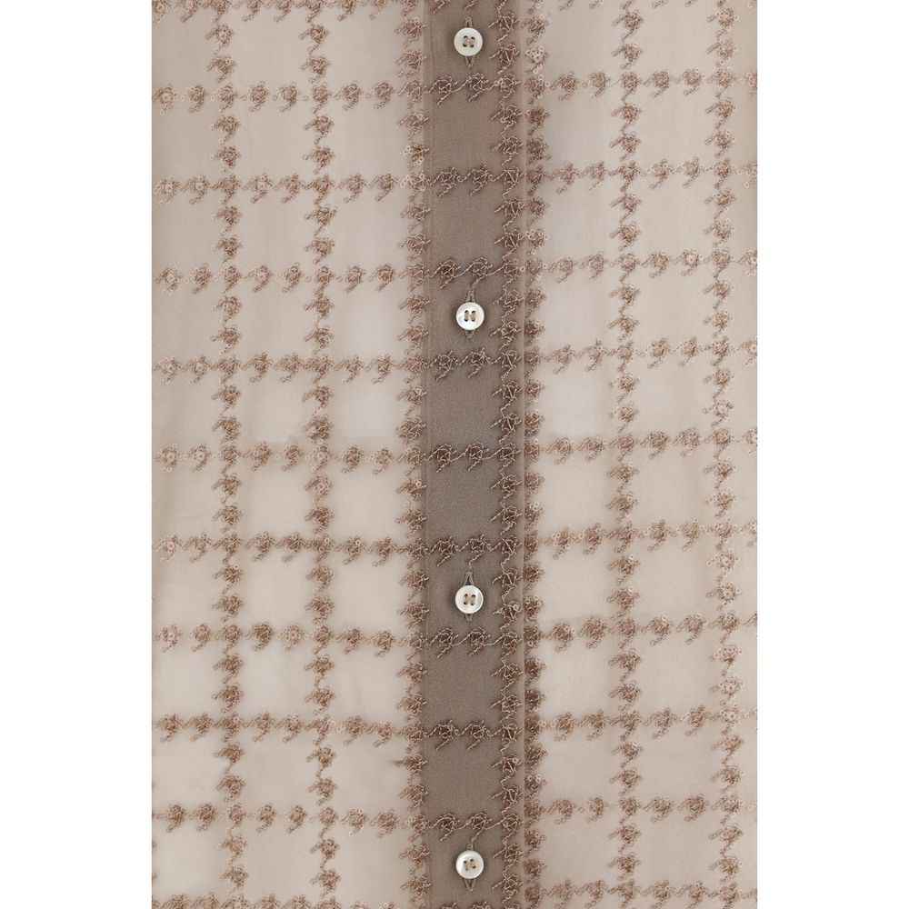Brunello Cucinelli Beige Silk Pattern Shirt