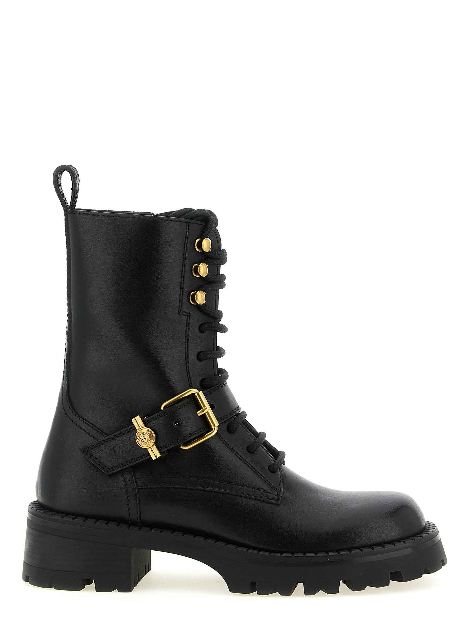 Versace Black Calfskin Lace-Up Boots