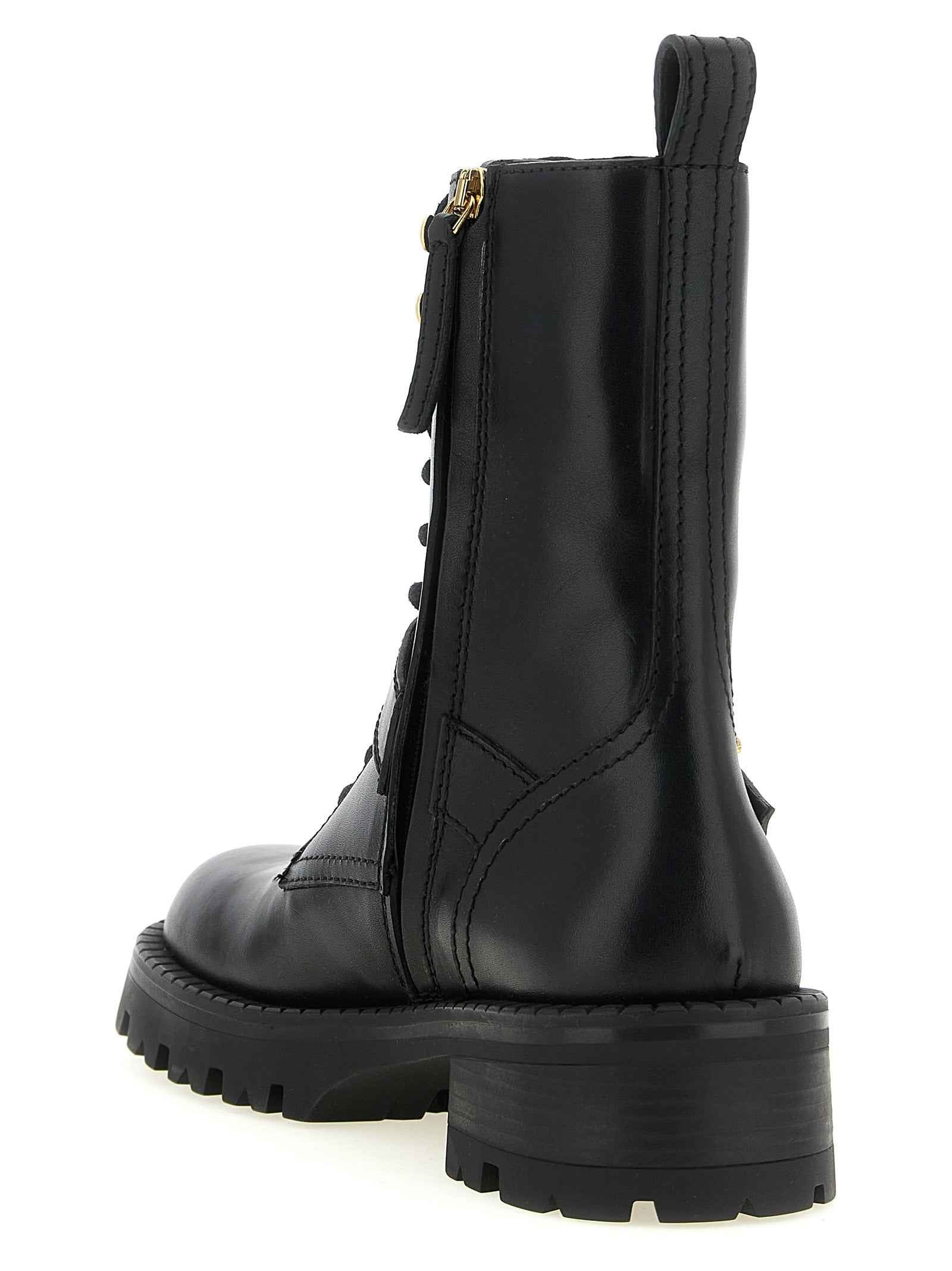 Versace Black Calfskin Lace-Up Boots