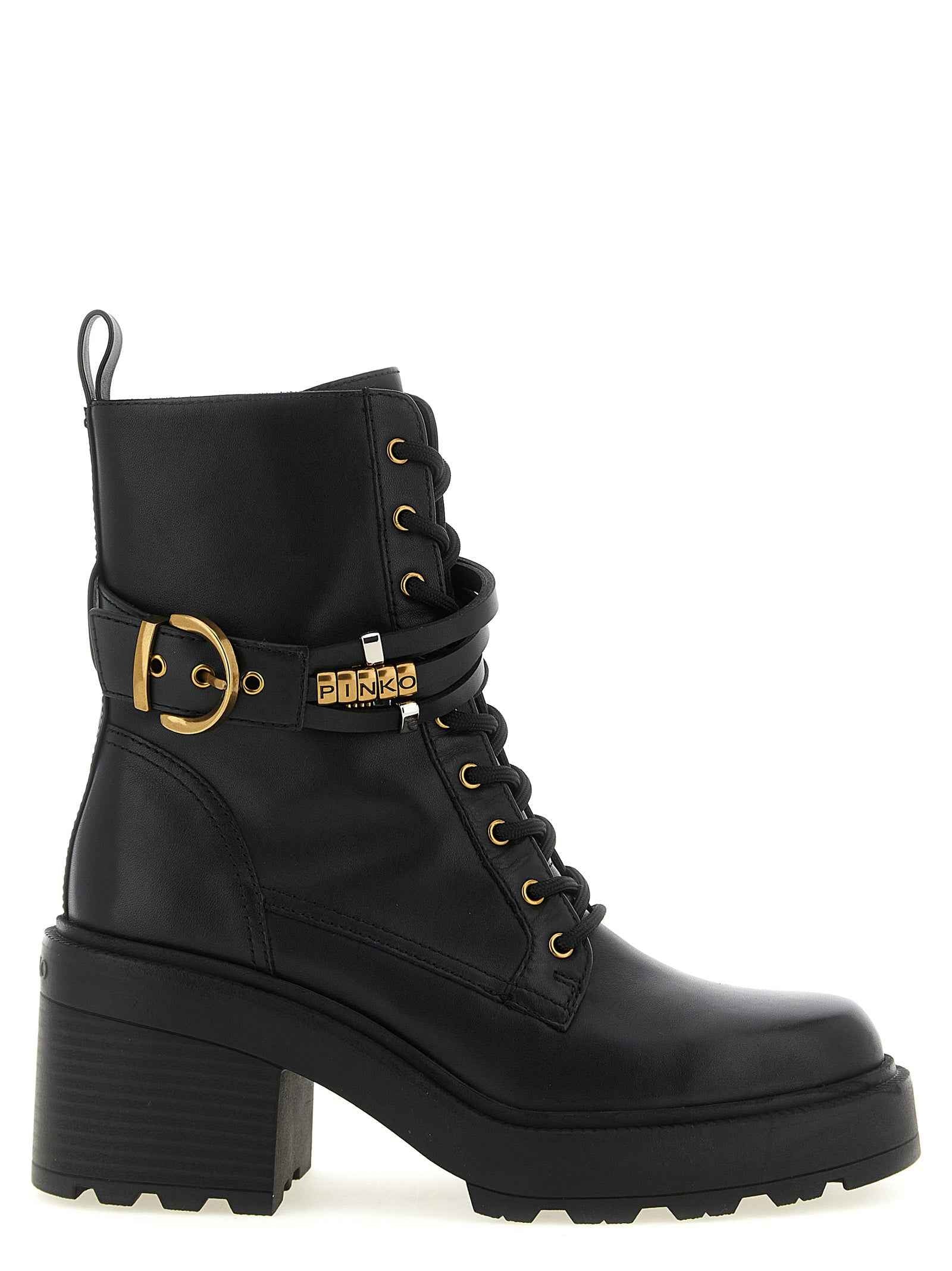 PINKO Black Cowhide Lace-Up Boots