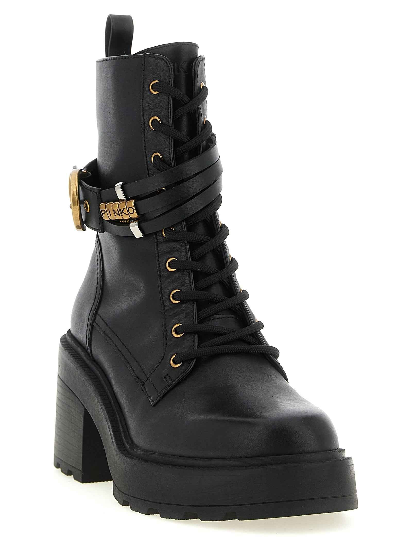 PINKO Black Cowhide Lace-Up Boots
