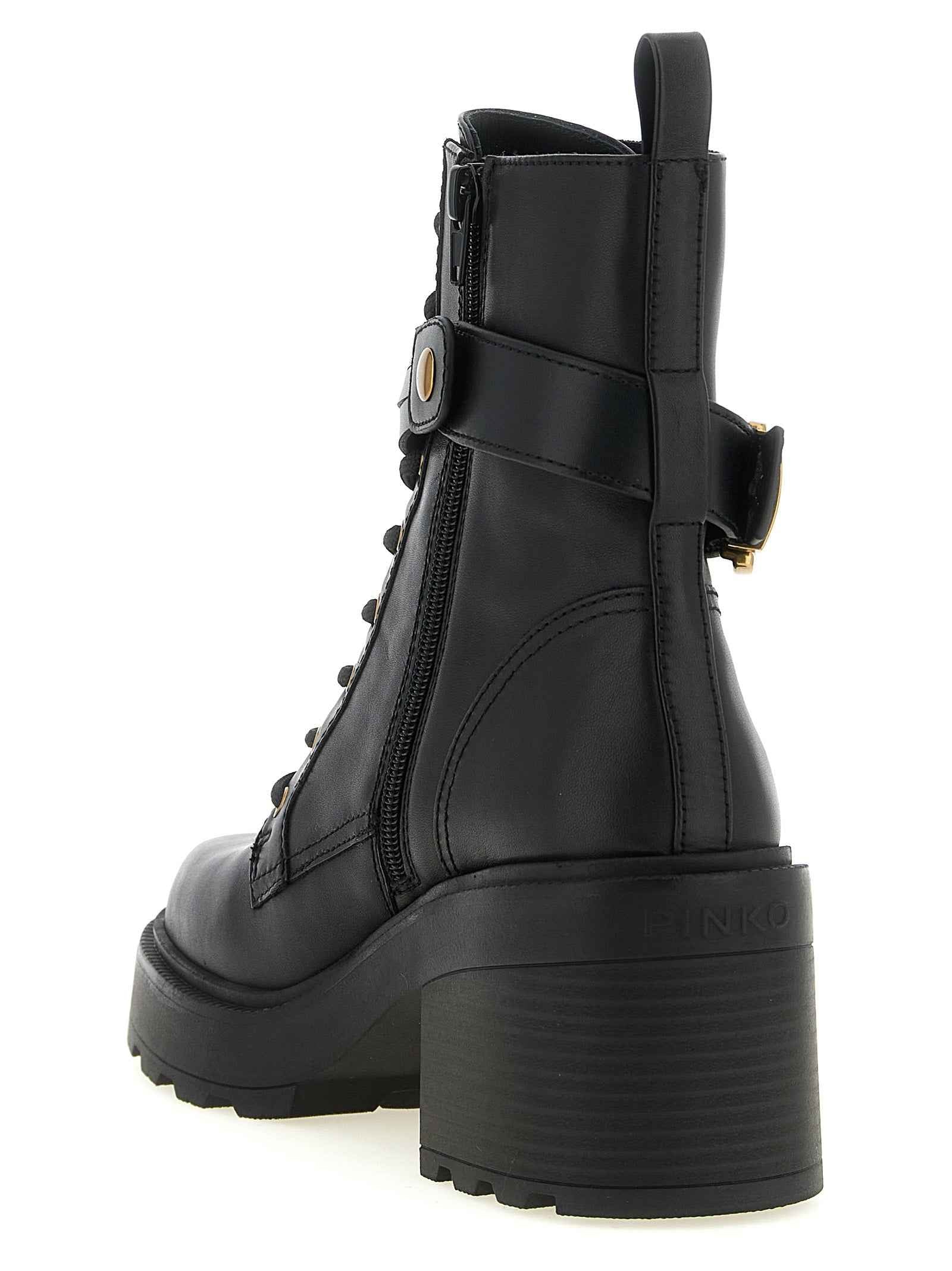 PINKO Black Cowhide Lace-Up Boots
