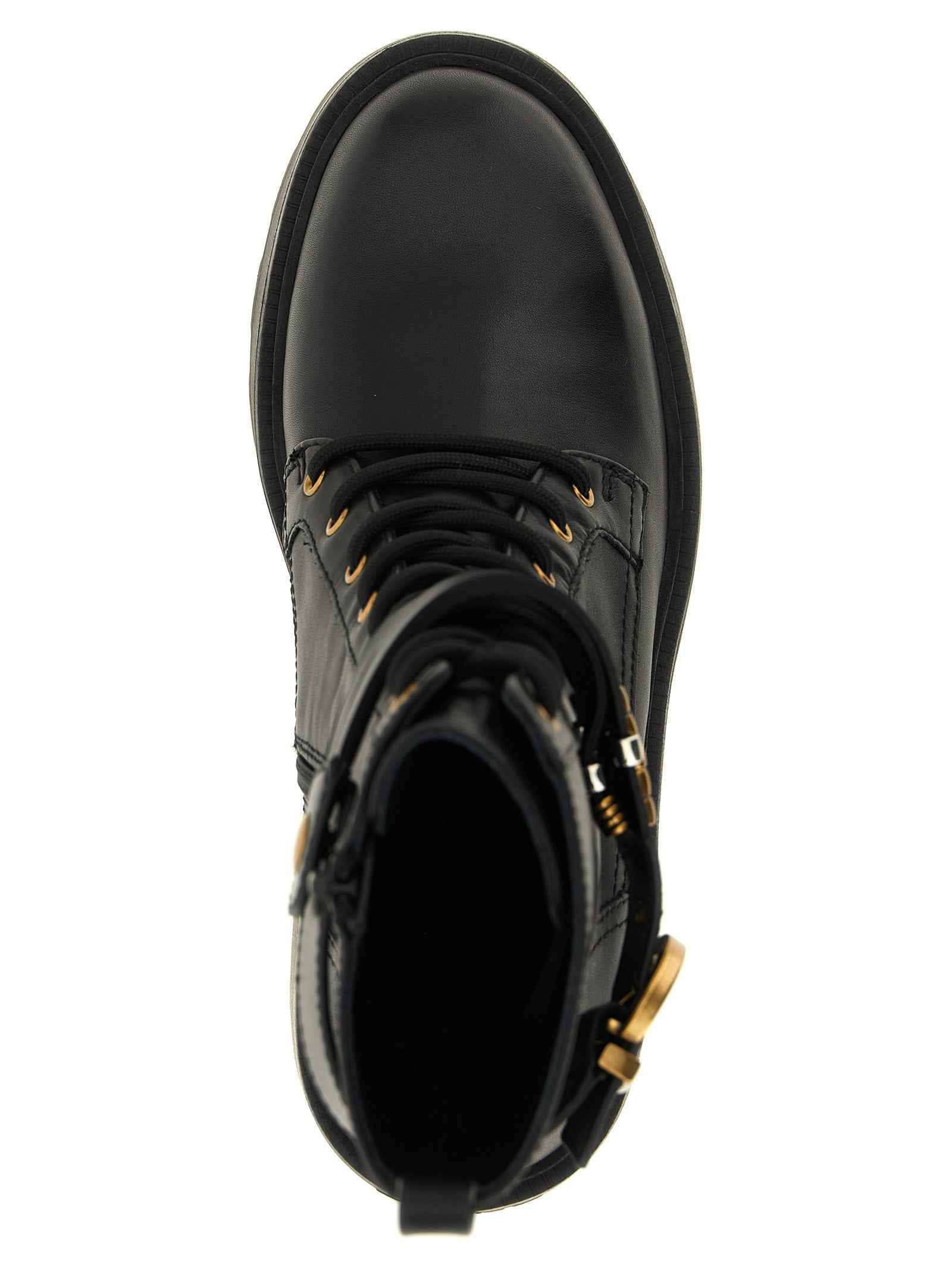 PINKO Black Cowhide Lace-Up Boots