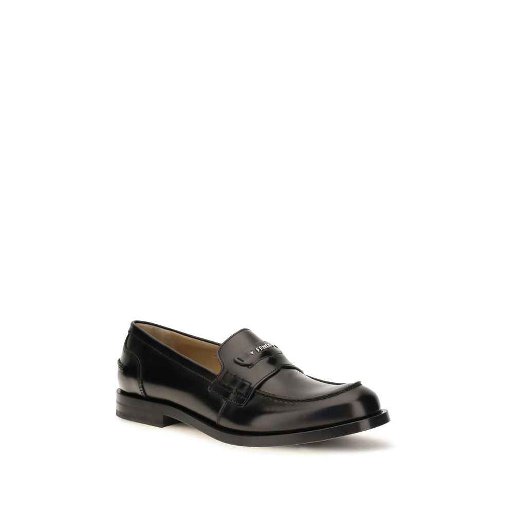 Fendi Black Calf Leather Bos Taurus Slip-On Loafers