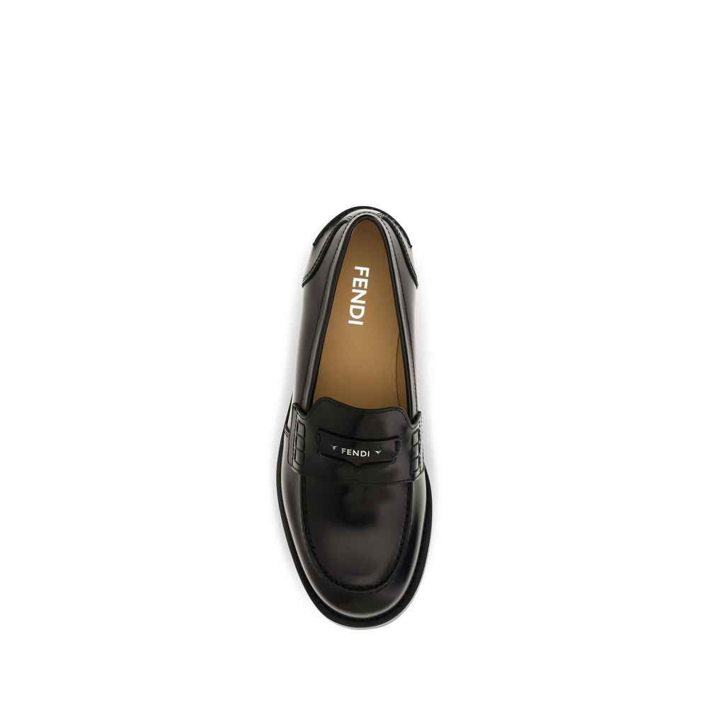 Fendi Black Calf Leather Bos Taurus Slip-On Loafers
