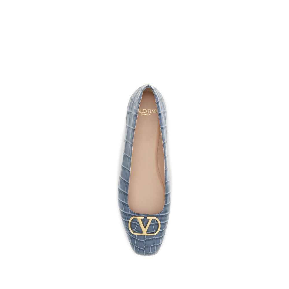 Valentino Garavani Blue Calf Leather Bos Taurus Ballet Flats