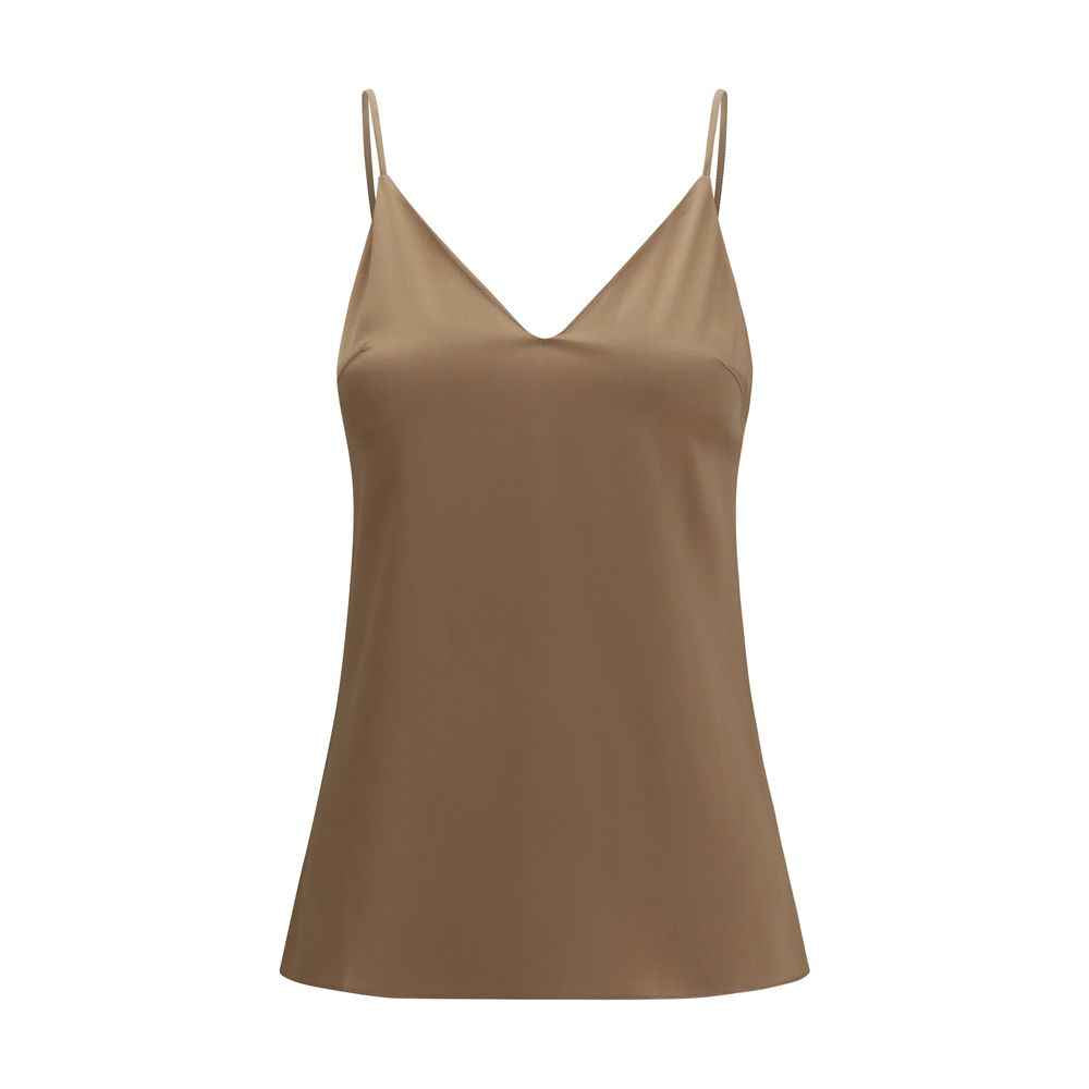 Brunello Cucinelli Brown Silk Sleeveles T-Shirt