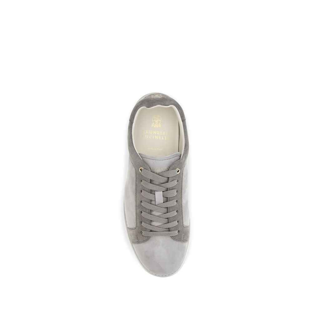Brunello Cucinelli Gray Suede Leather Low Top Sneakers