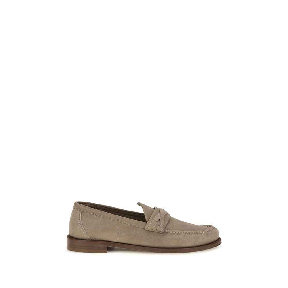 Brunello Cucinelli Beige Suede Leather Slip-On Loafers
