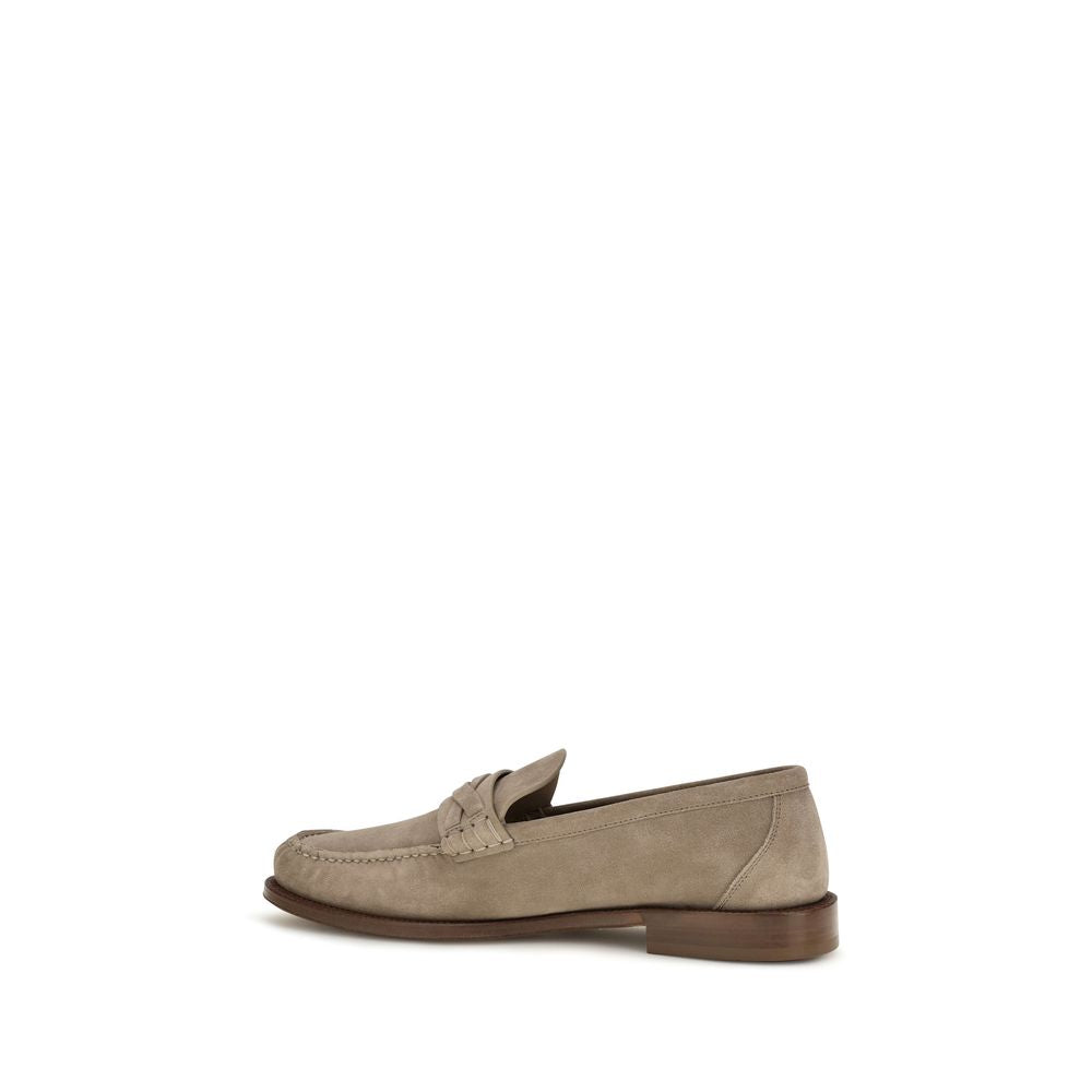 Brunello Cucinelli Beige Suede Leather Slip-On Loafers