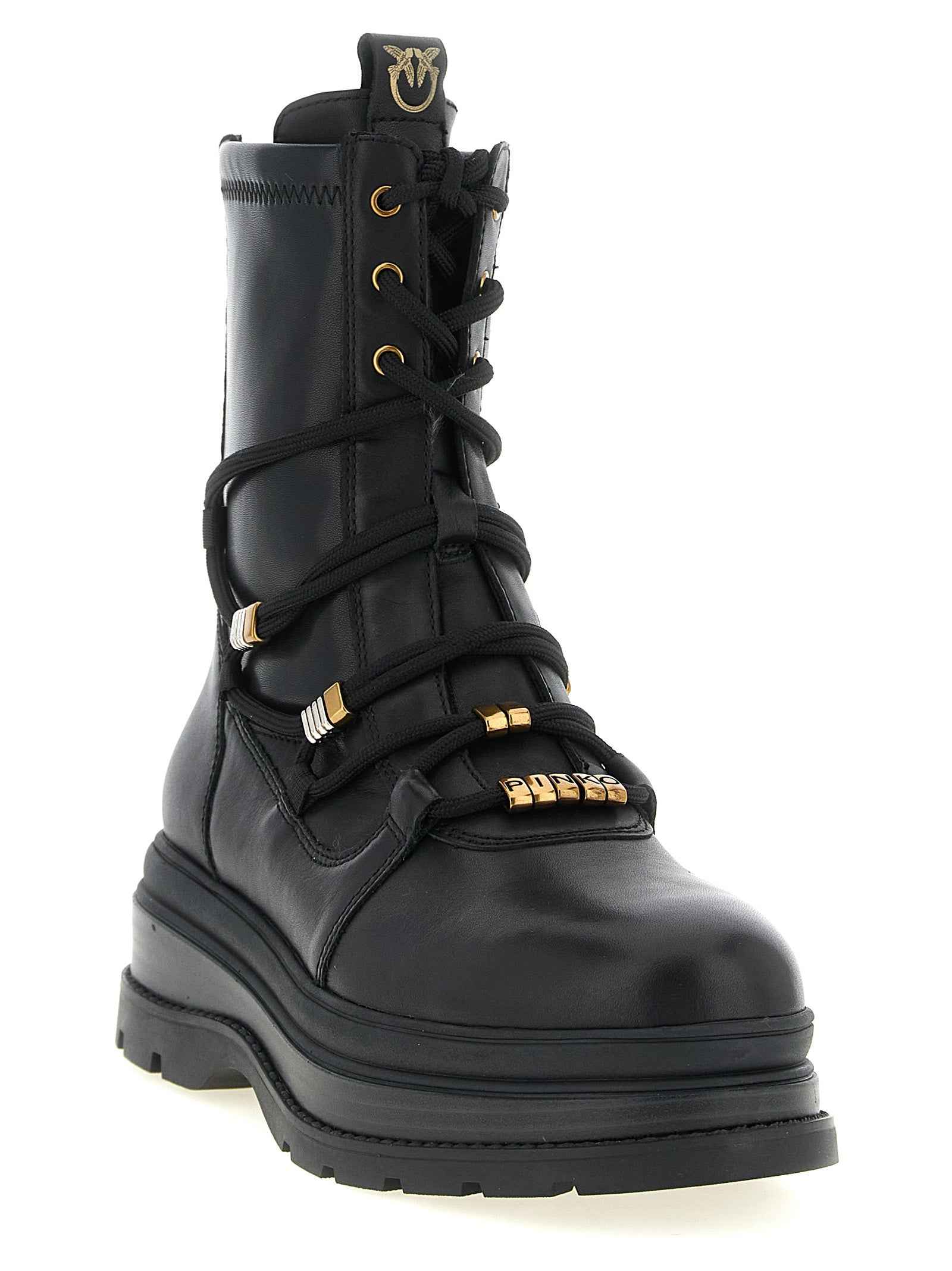 PINKO Black Cowhide Lace-Up Boots