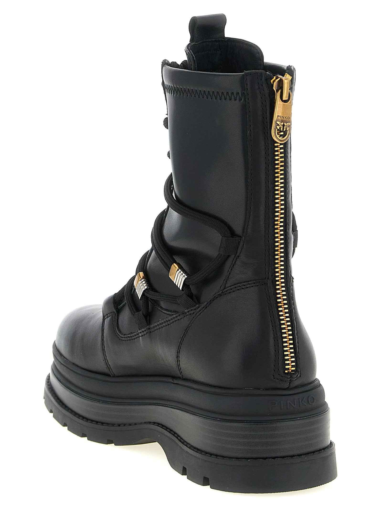 PINKO Black Cowhide Lace-Up Boots