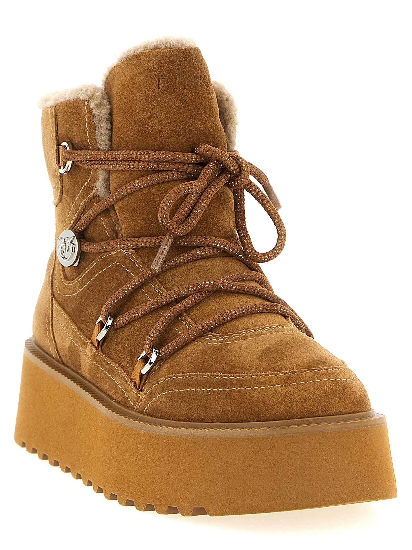 PINKO Brown Cowhide Flat Boots
